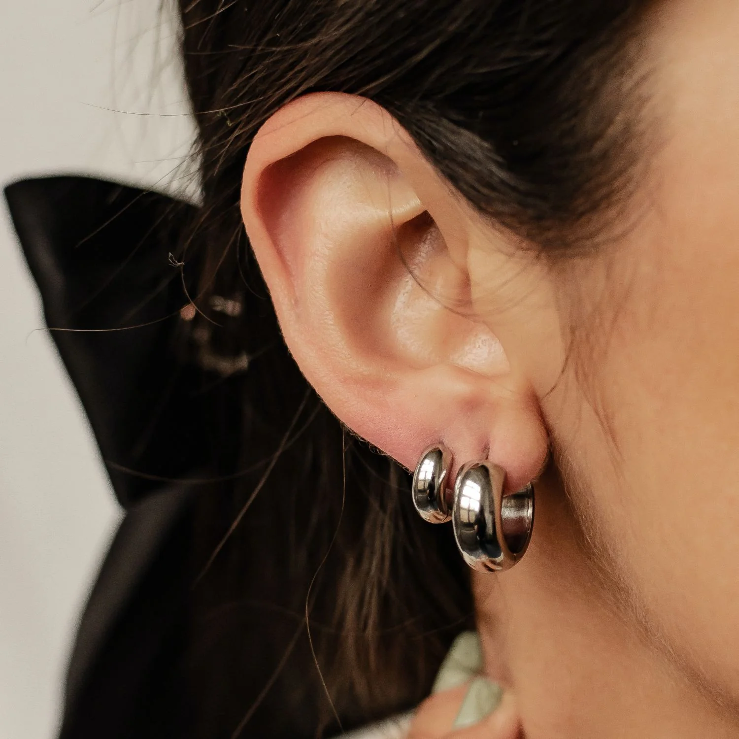 Chunky Hoop Earring Set Stainless Steel - Image 3