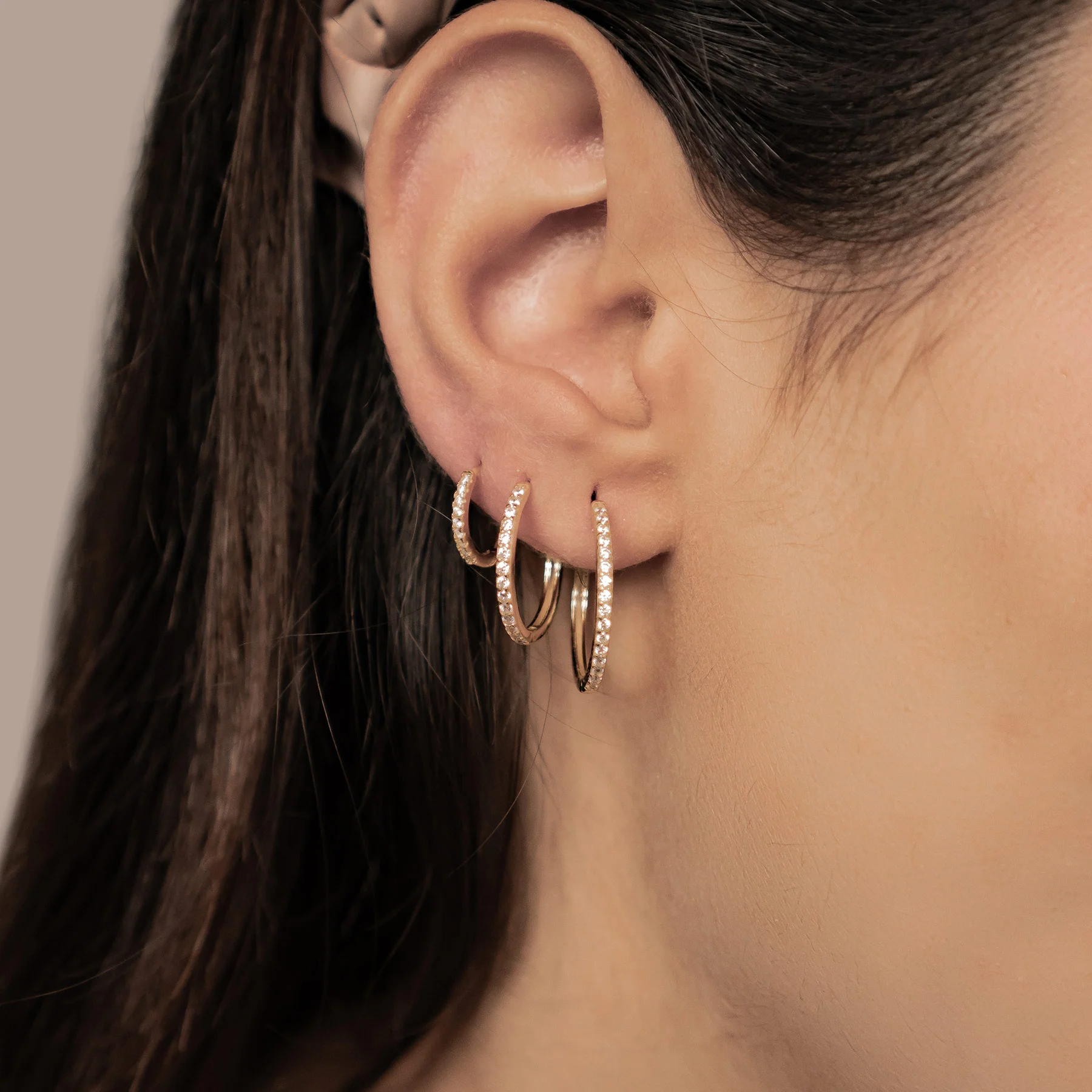 Clear Stone Trio Earring Hoop Set Sterling Silver - Image 4