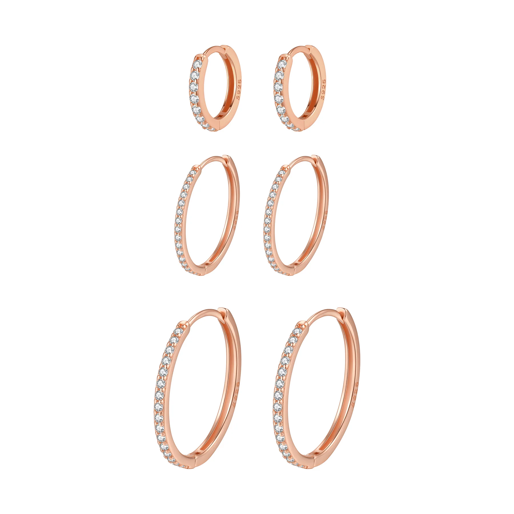 Clear Stone Trio Earring Hoop Set Sterling Silver - Image 5