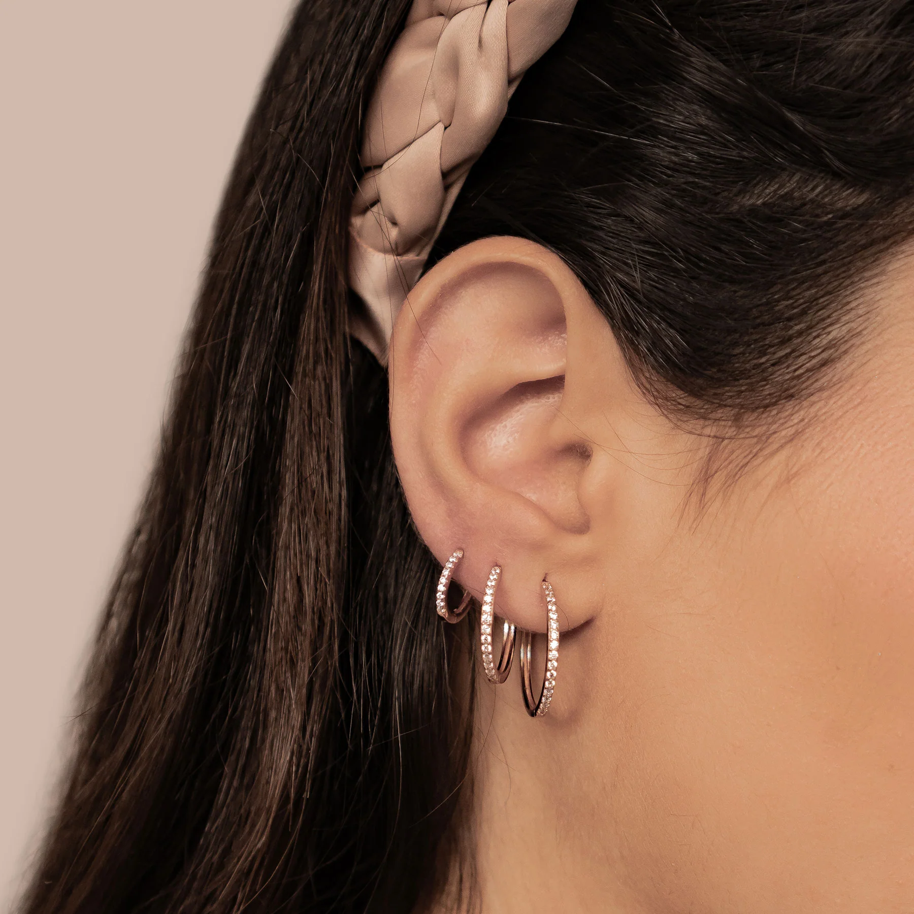 Clear Stone Trio Earring Hoop Set Sterling Silver - Image 7