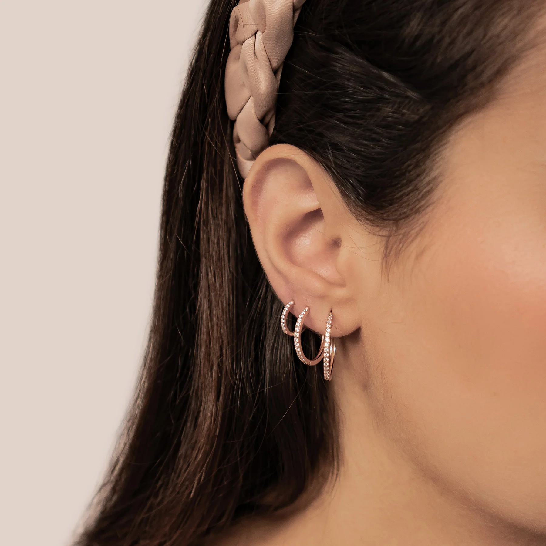 Clear Stone Trio Earring Hoop Set Sterling Silver - Image 8