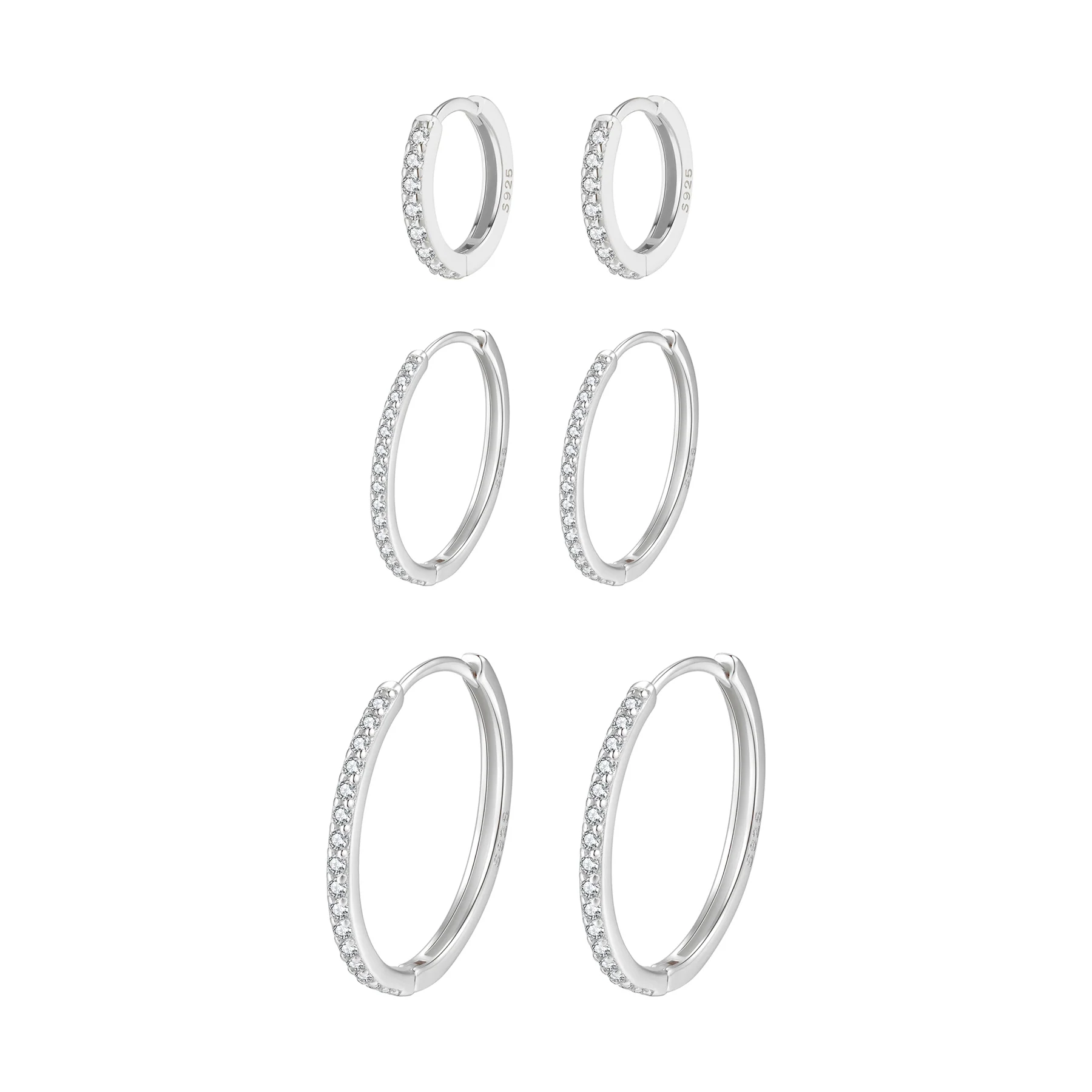 Clear Stone Trio Earring Hoop Set Sterling Silver - Image 9