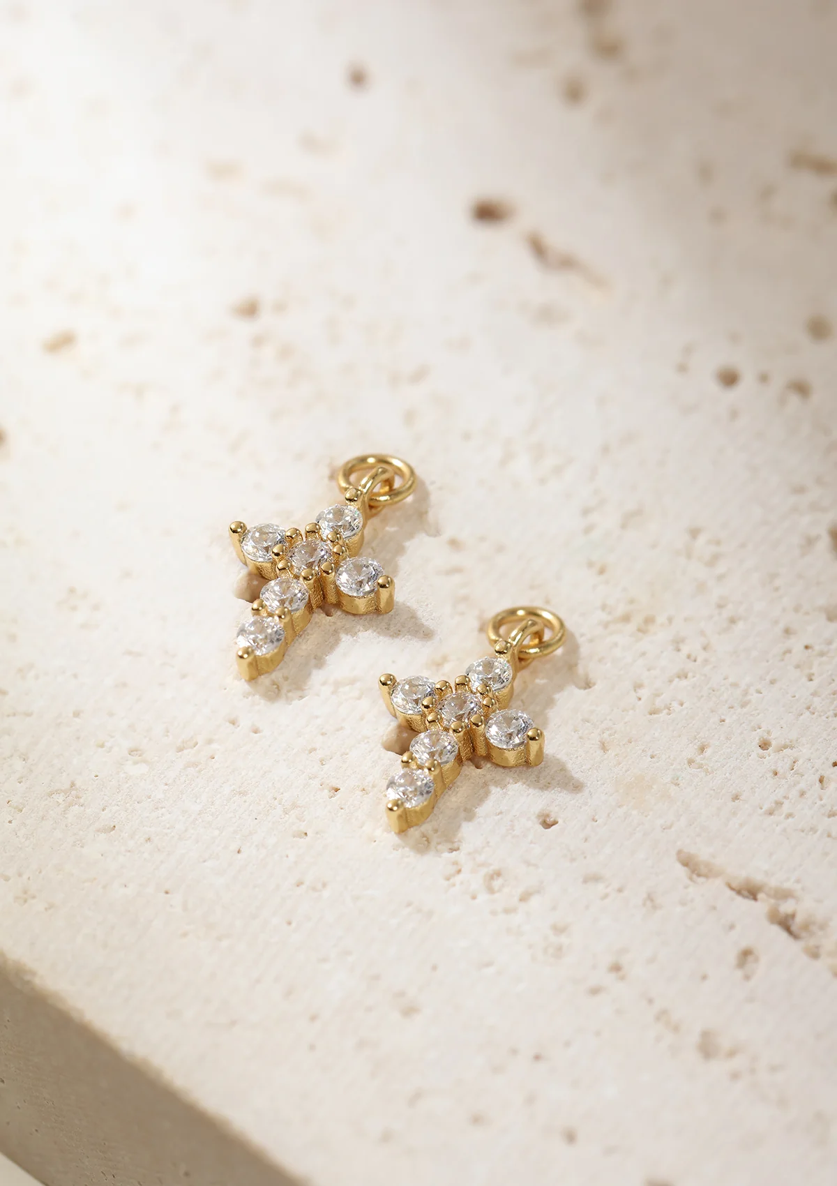 Cross Charm Hoop Earrings Sterling Silver Gold - Image 3