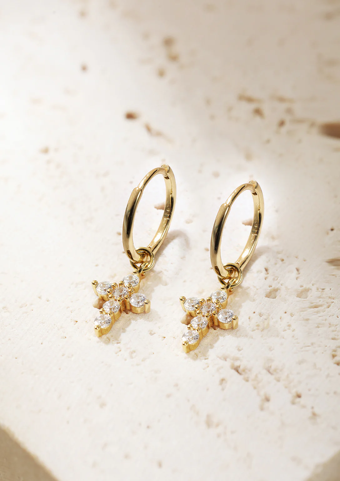 Cross Charm Hoop Earrings Sterling Silver Gold - Image 5