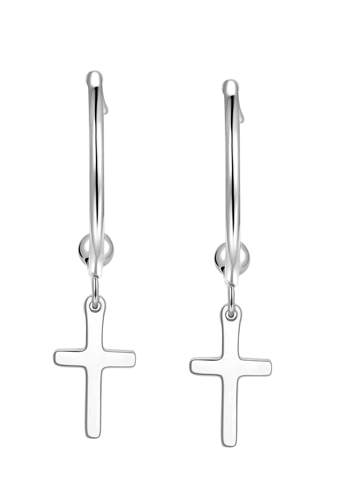 Cross Hoop Earrings Silver - Image 3