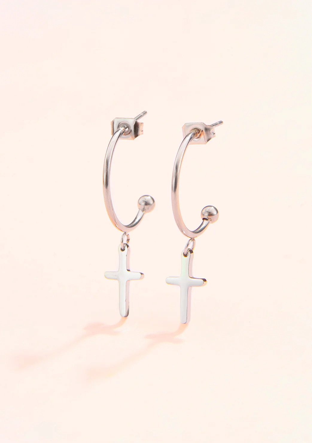 Cross Hoop Earrings Silver - Image 4