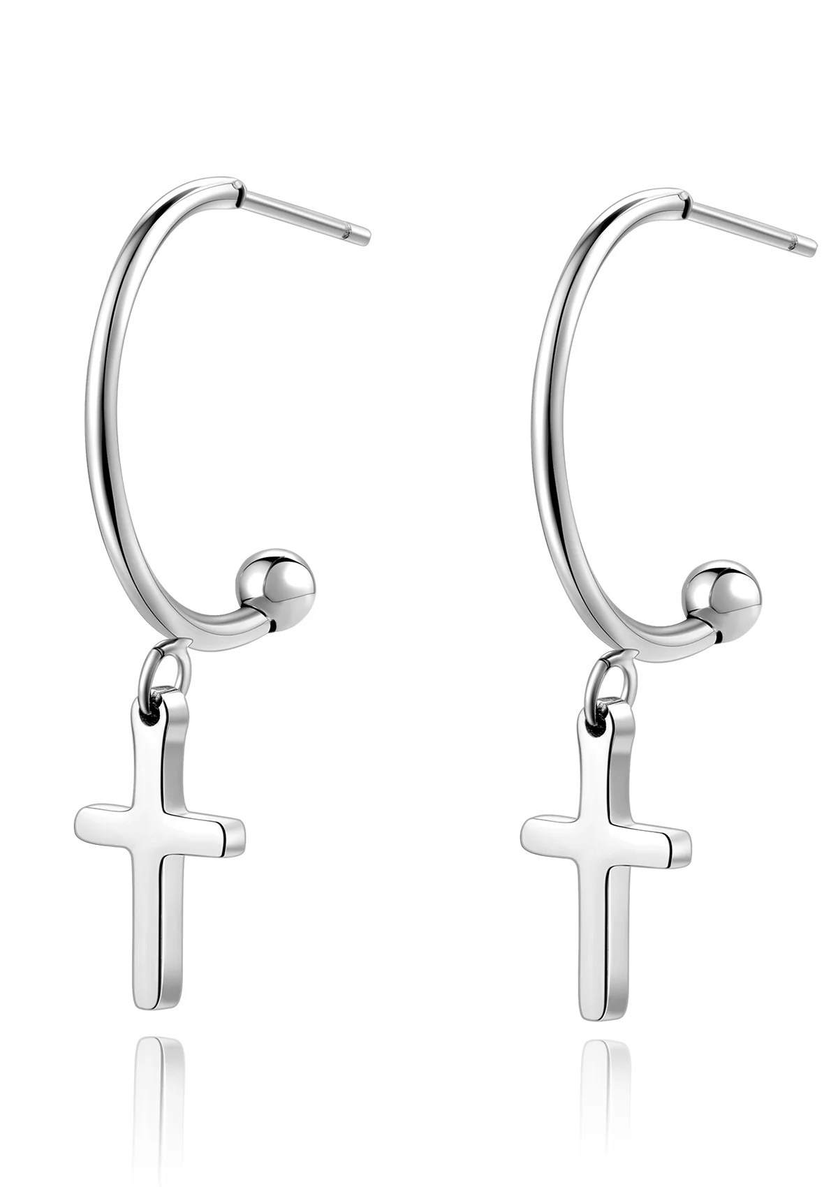 Cross Hoop Earrings Silver - Image 6