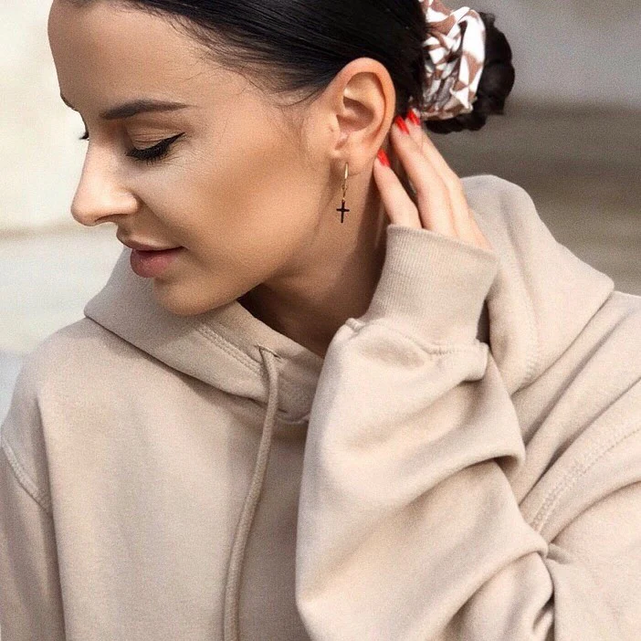 Cross Hoop Earrings Silver - Image 7