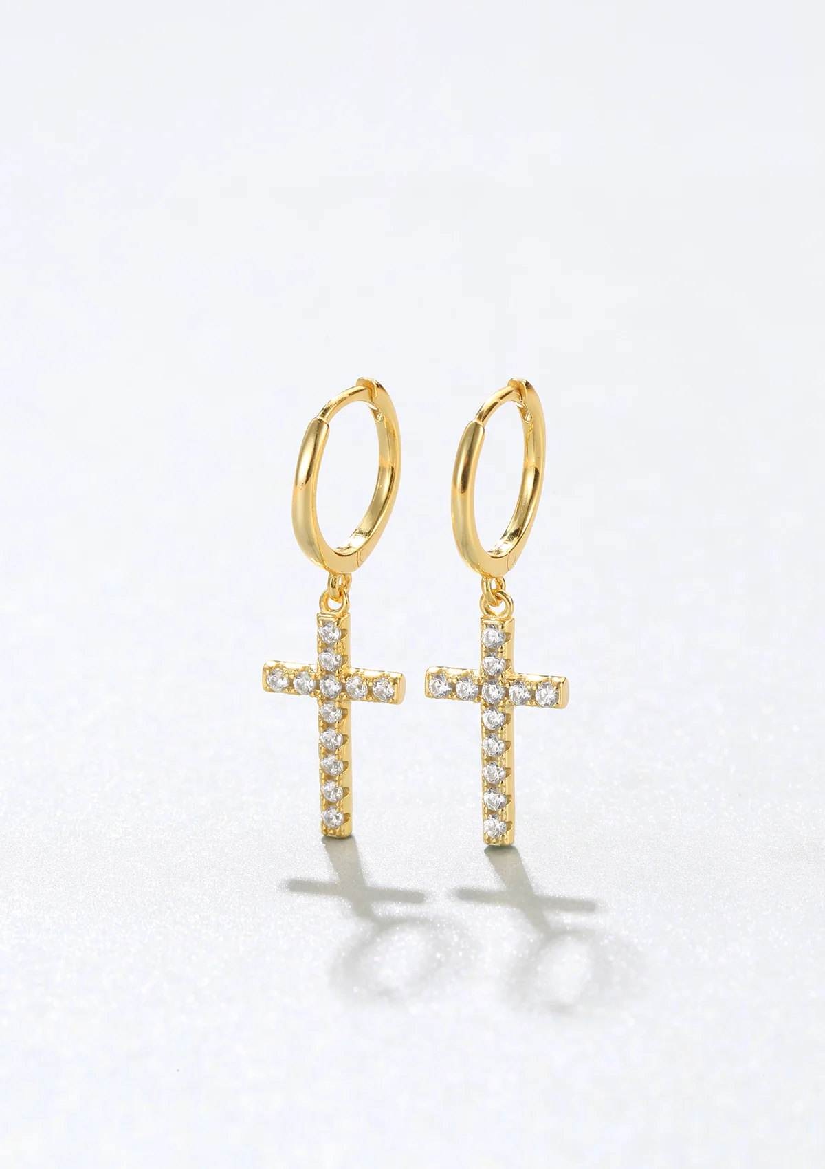 Cross Huggie Earrings Sterling Silver Gold - Image 10