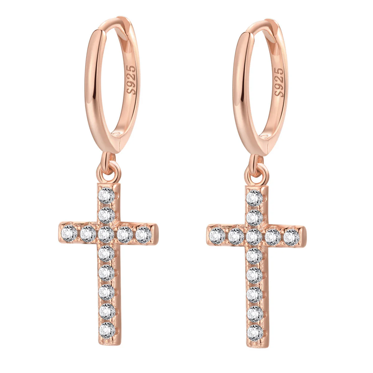 Cross Huggie Earrings Sterling Silver Gold - Image 3
