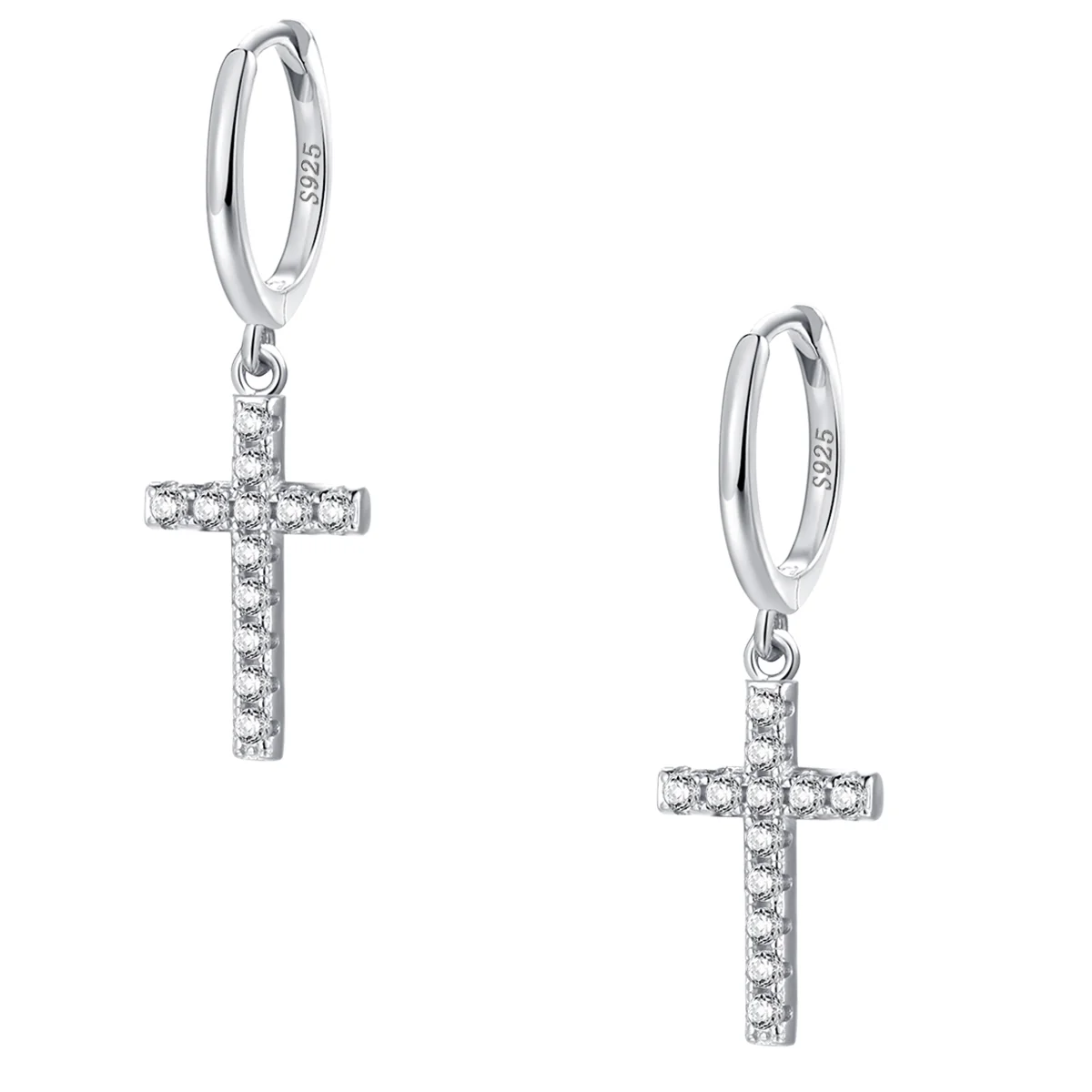 Cross Huggie Earrings Sterling Silver Gold - Image 5