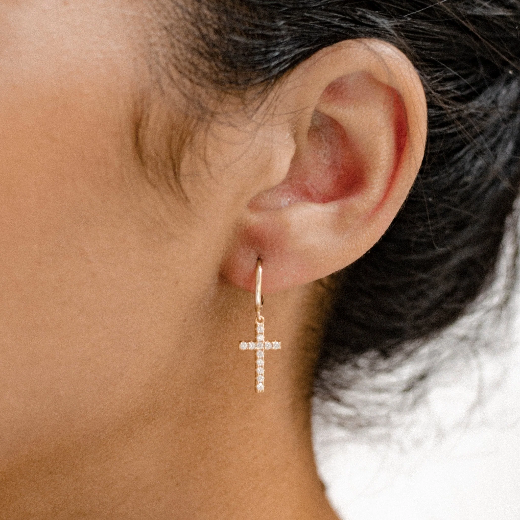 Cross Huggie Earrings Sterling Silver Gold - Image 7