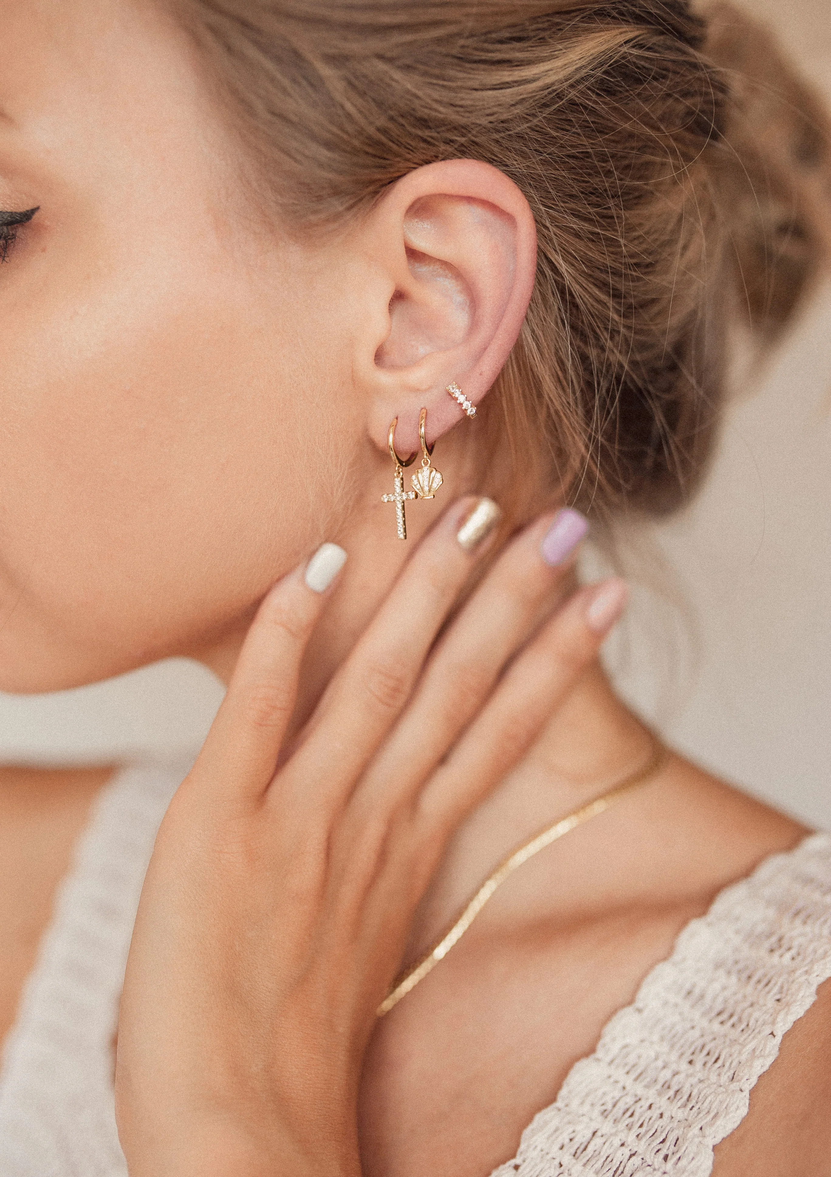 Cross Huggie Earrings Sterling Silver Gold - Image 9