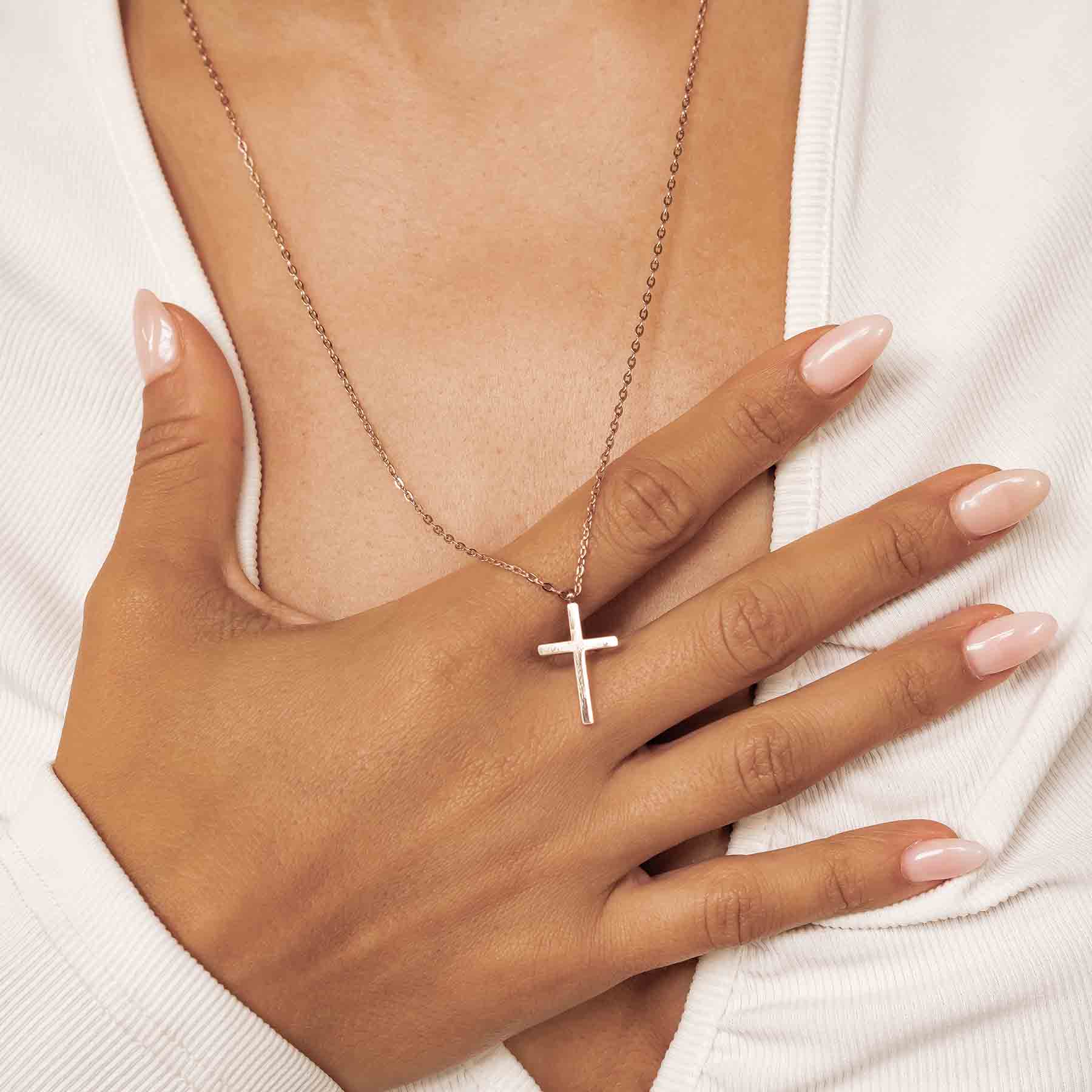 Cross Pendant Necklace Rose Gold - Image 8