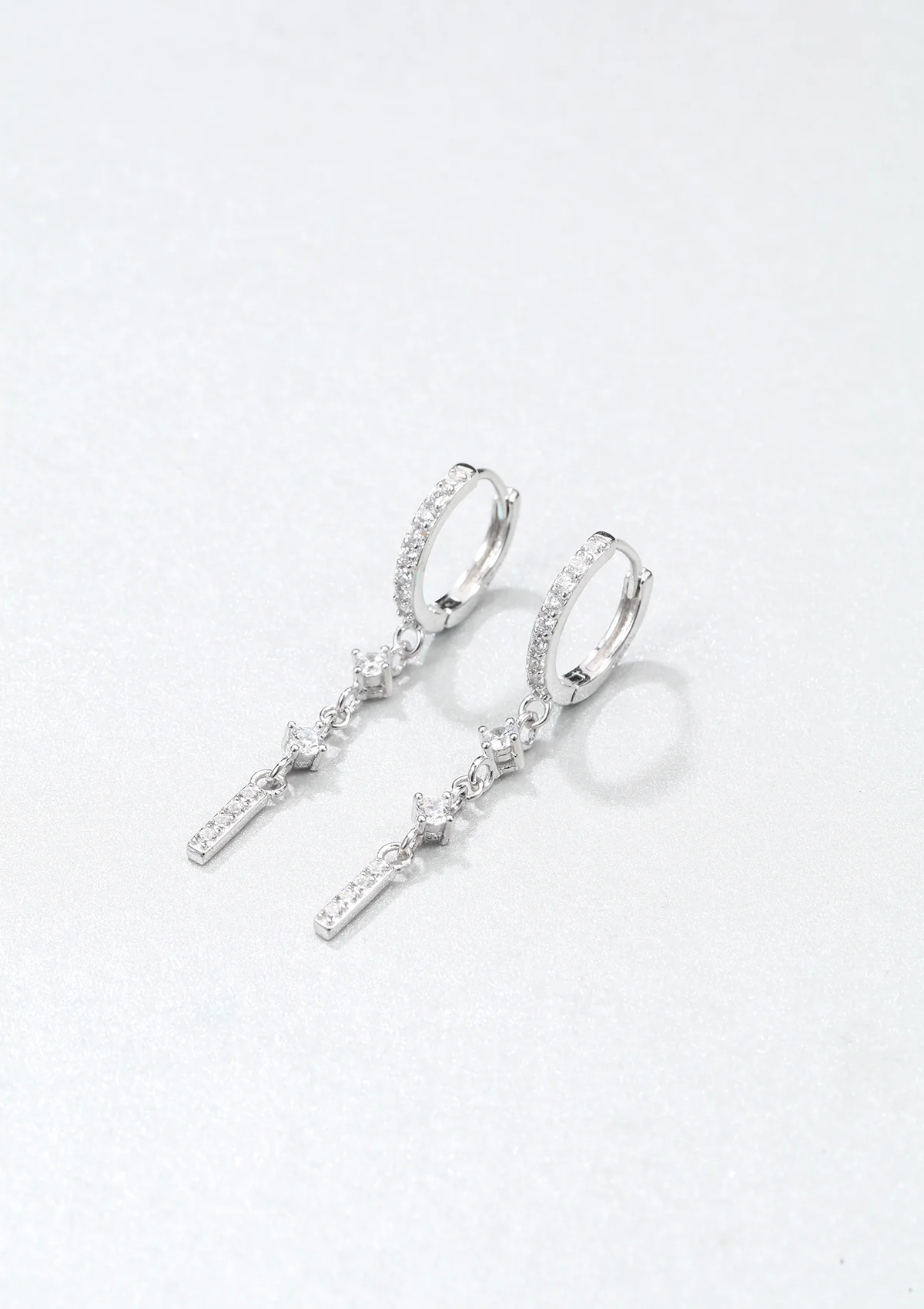 Dangle Bar Huggie Earrings Sterling Silver - Image 3