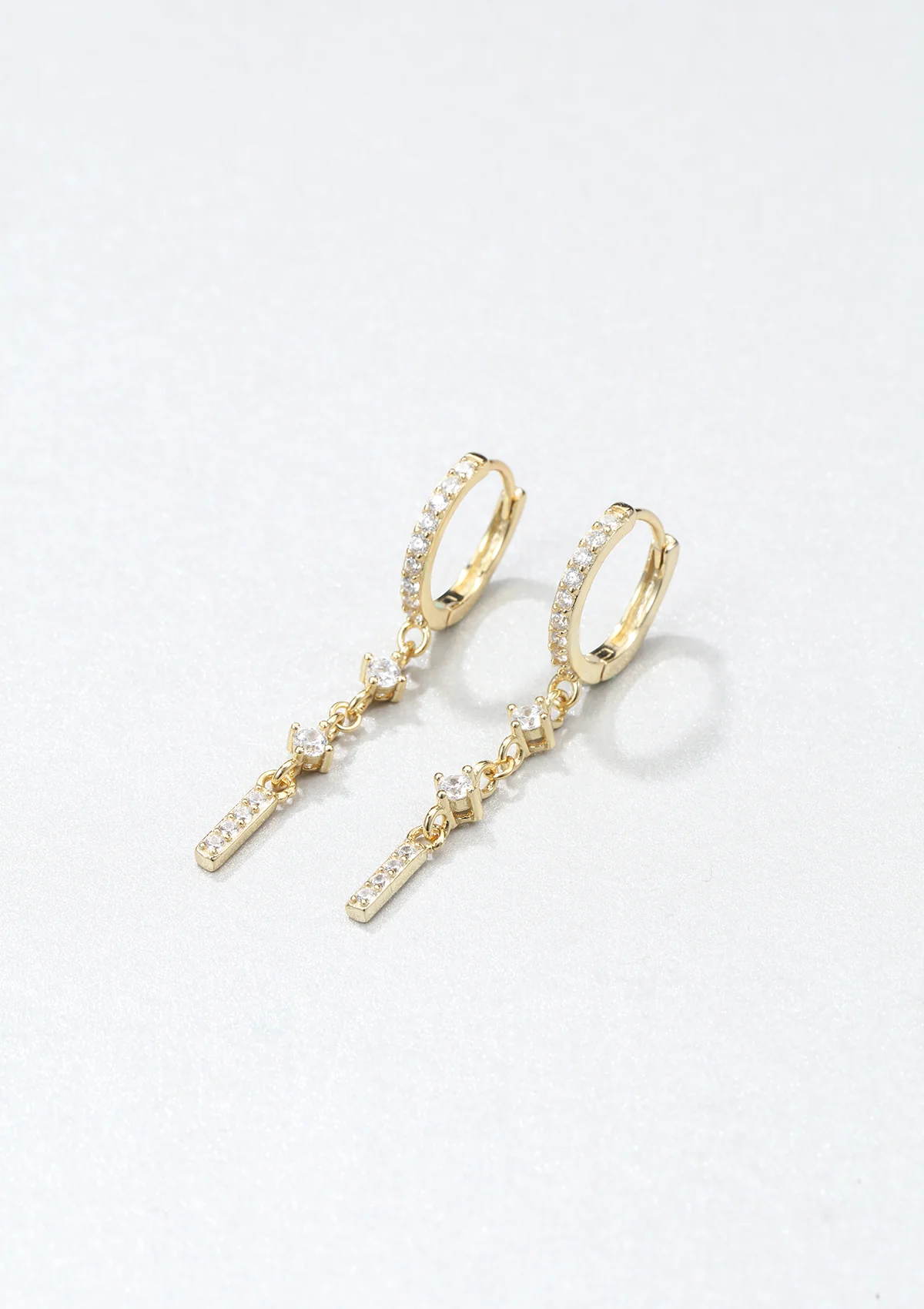 Dangle Bar Huggie Earrings Sterling Silver Gold - Image 3