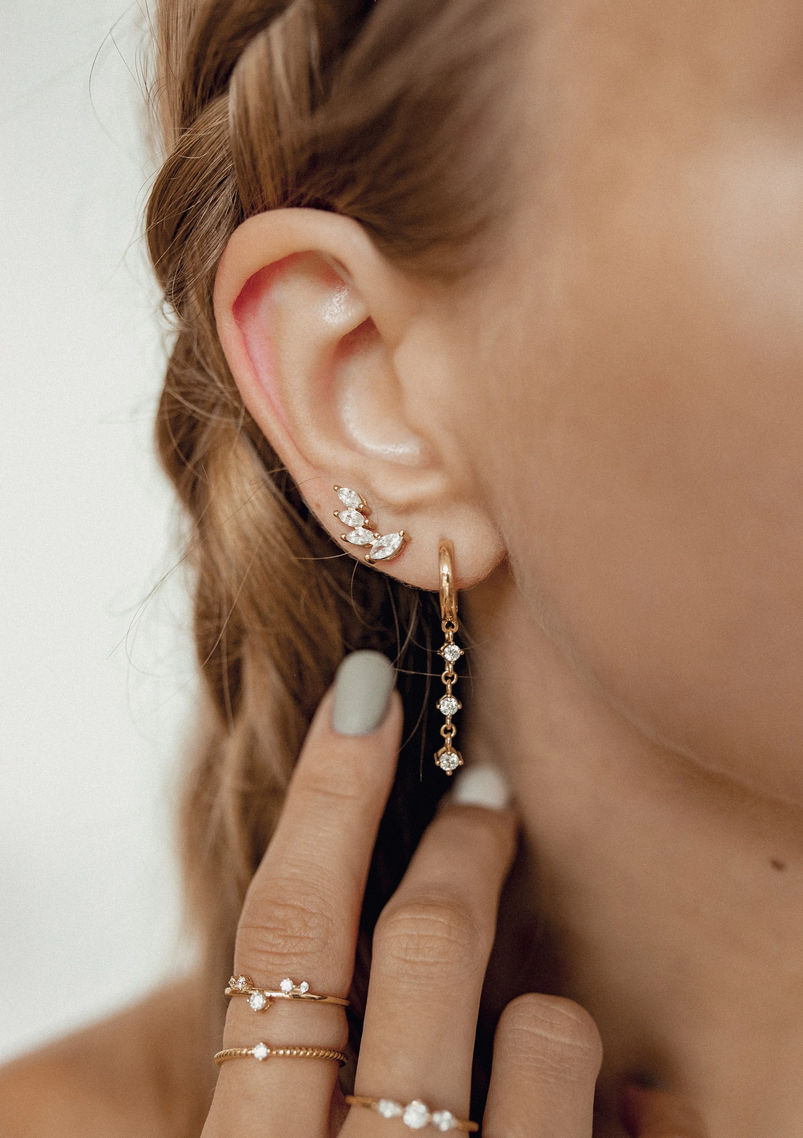 Dangle Huggie Earrings Sterling Silver Gold - Image 5