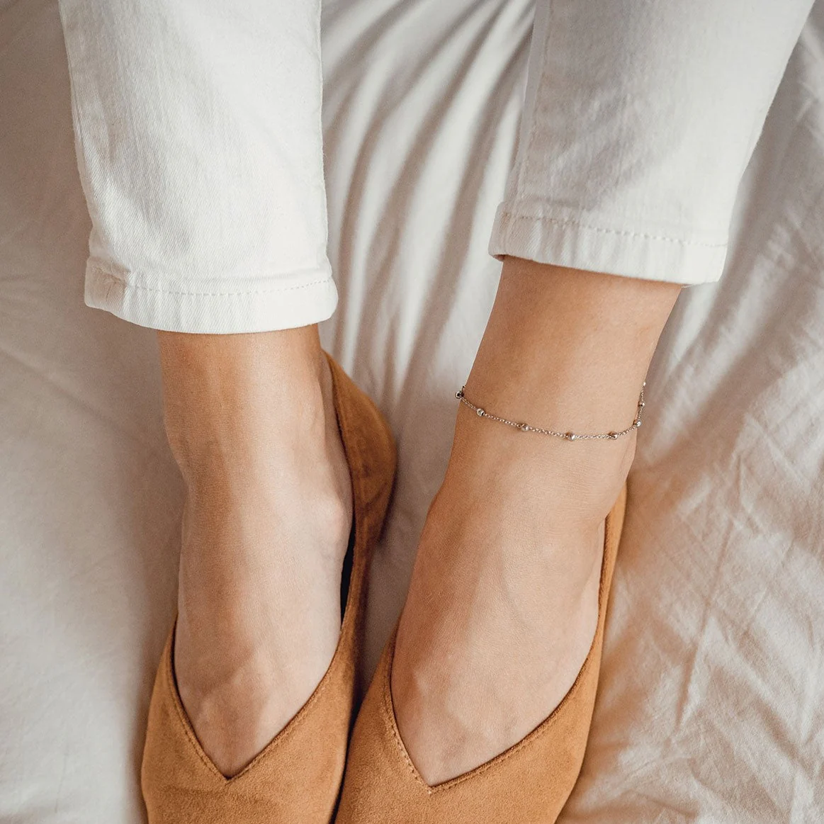 Delicate Ball Chain Anklet Silver - Image 3