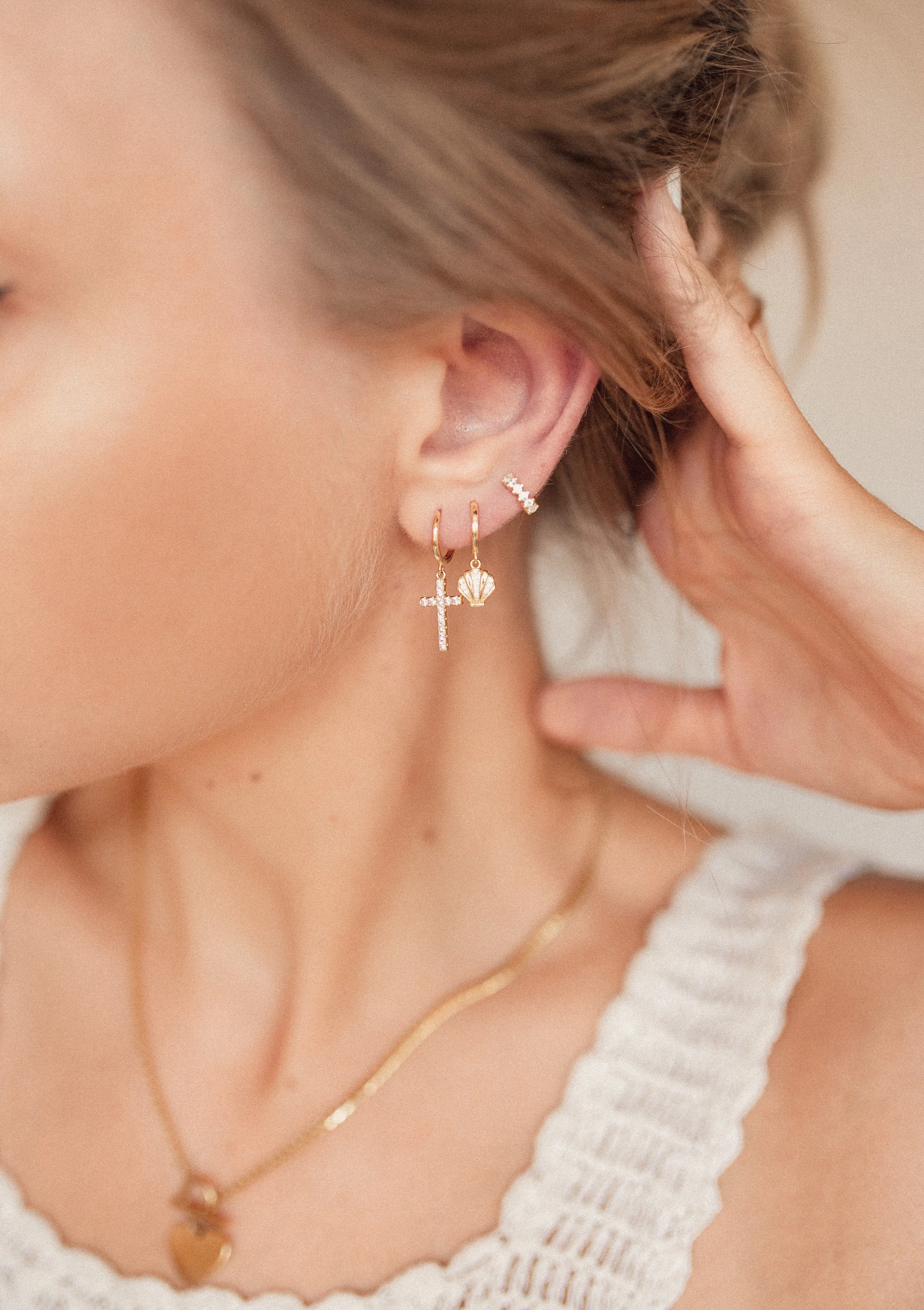 Diamond Fan Helix Earrings Sterling Silver Gold - Image 6