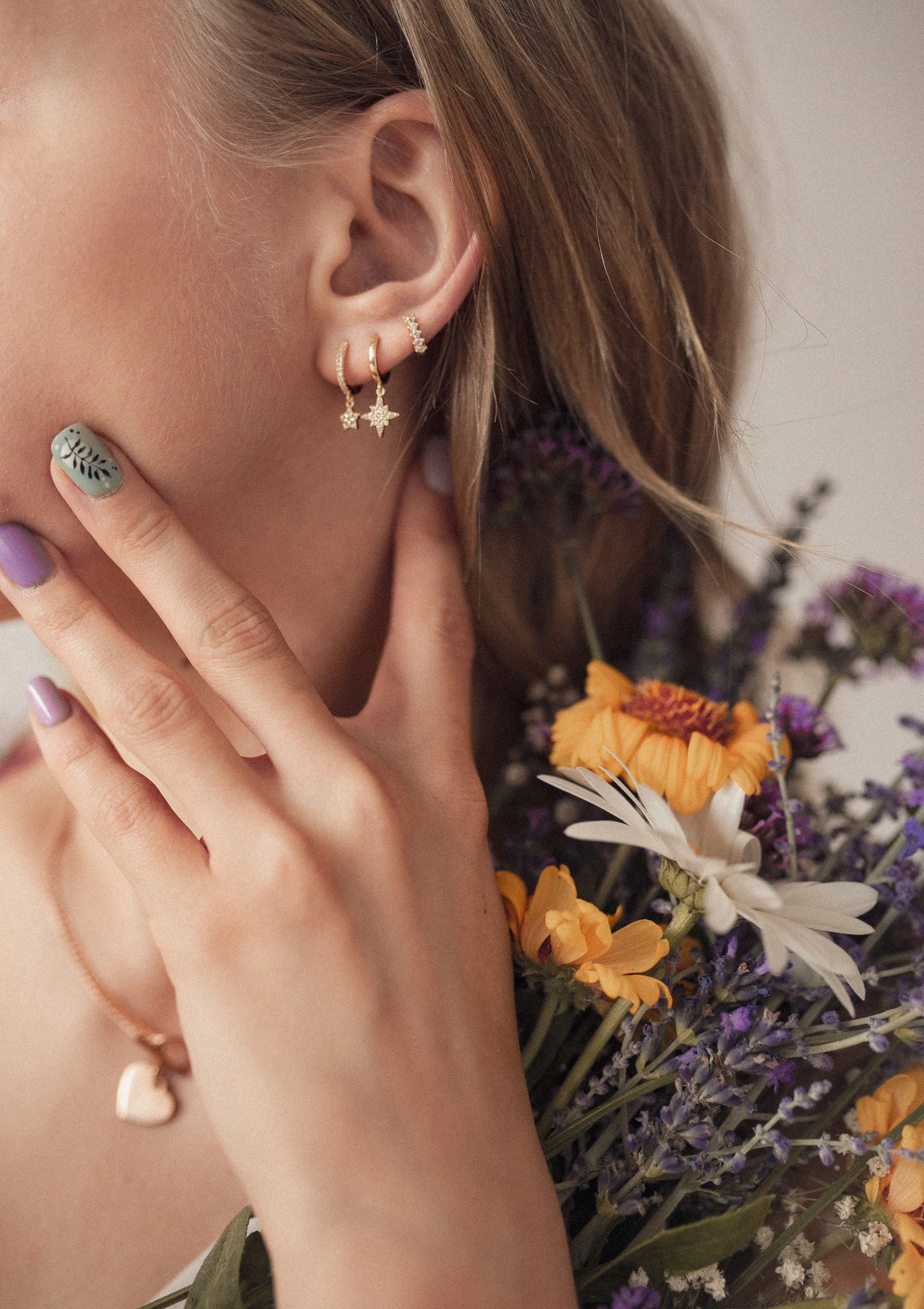 Diamond Fan Helix Earrings Sterling Silver Gold - Image 8