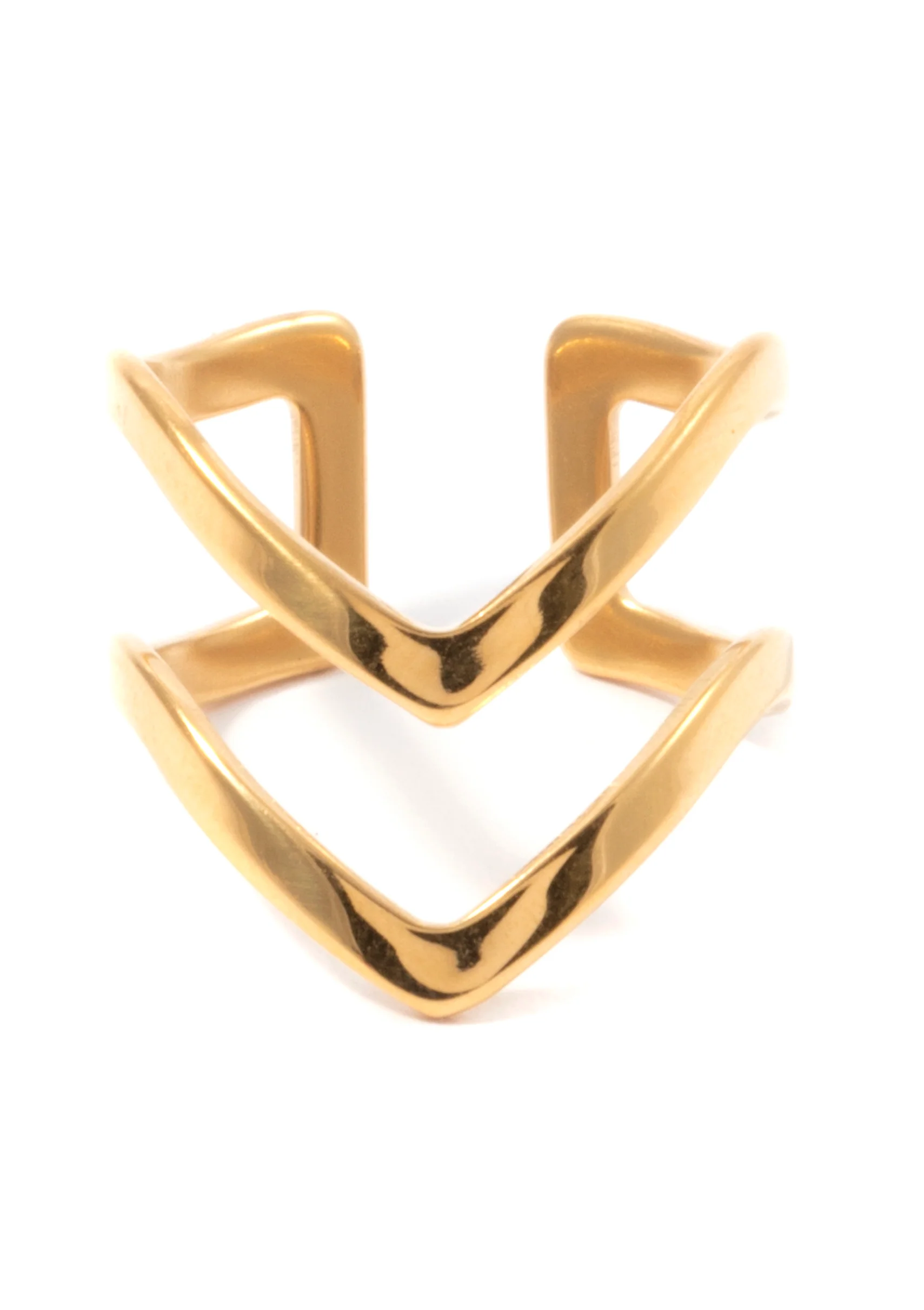 Double Chevron Ring Band Gold - Image 3