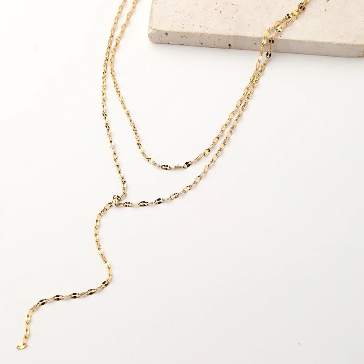 Flattened Chain Link Y Necklace Gold - Image 3