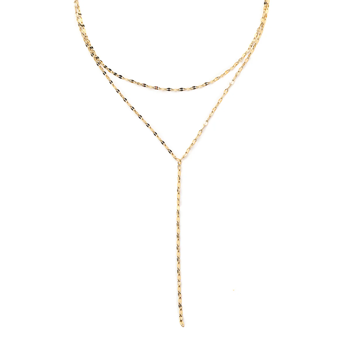 Flattened Chain Link Y Necklace Gold - Image 5