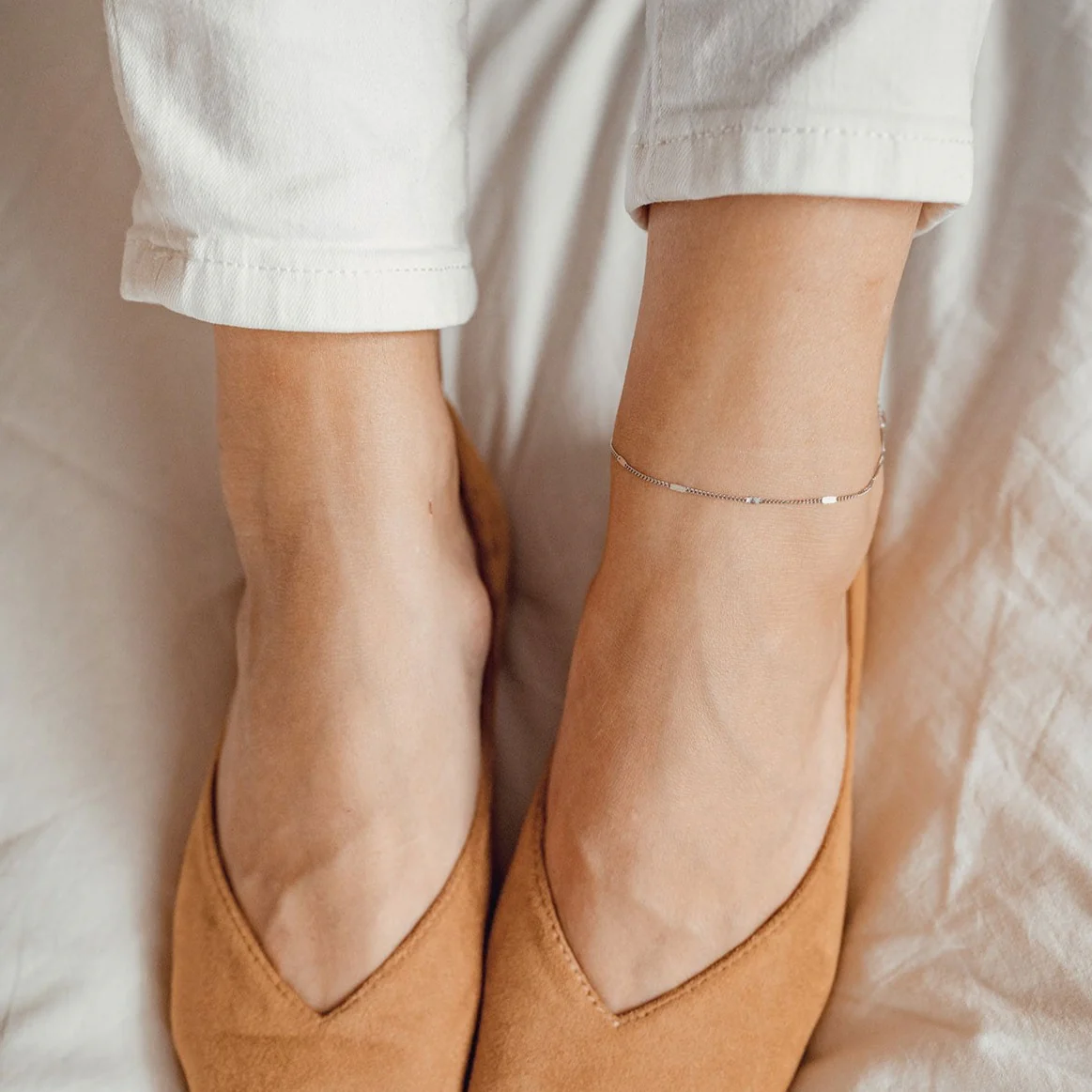 Flattened Curb Chain Anklet Silver - Image 3