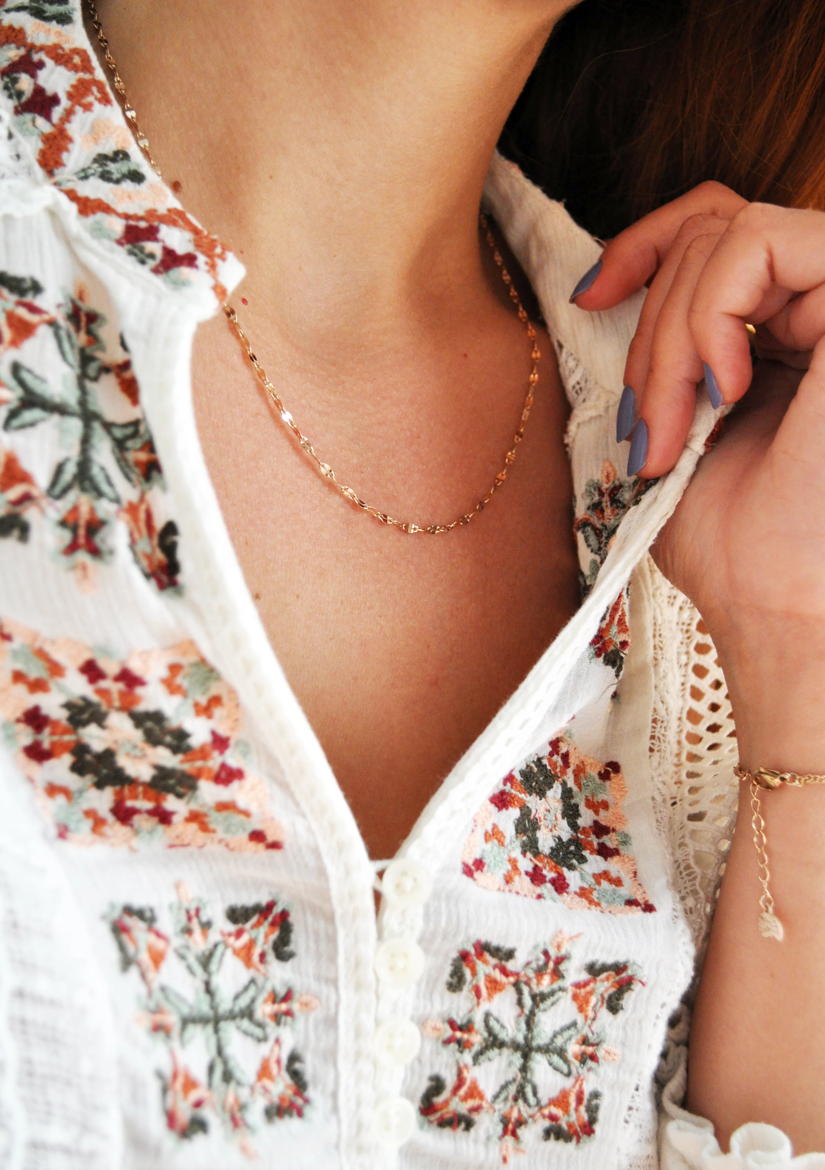 Flattened Rolo Chain Necklace Rose Gold - Image 3