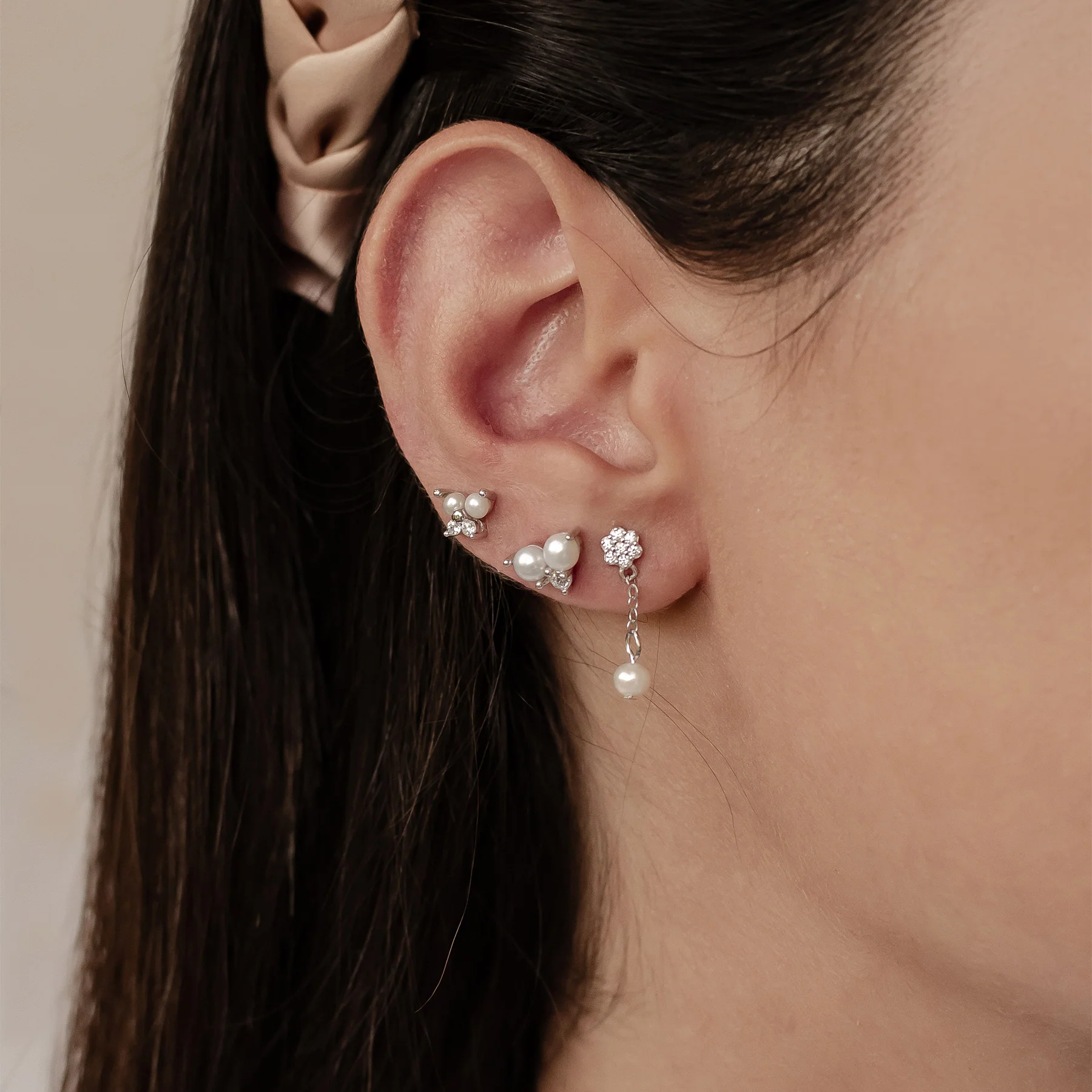 Flower & Pearl Earrings Set Sterling Silver - Image 4