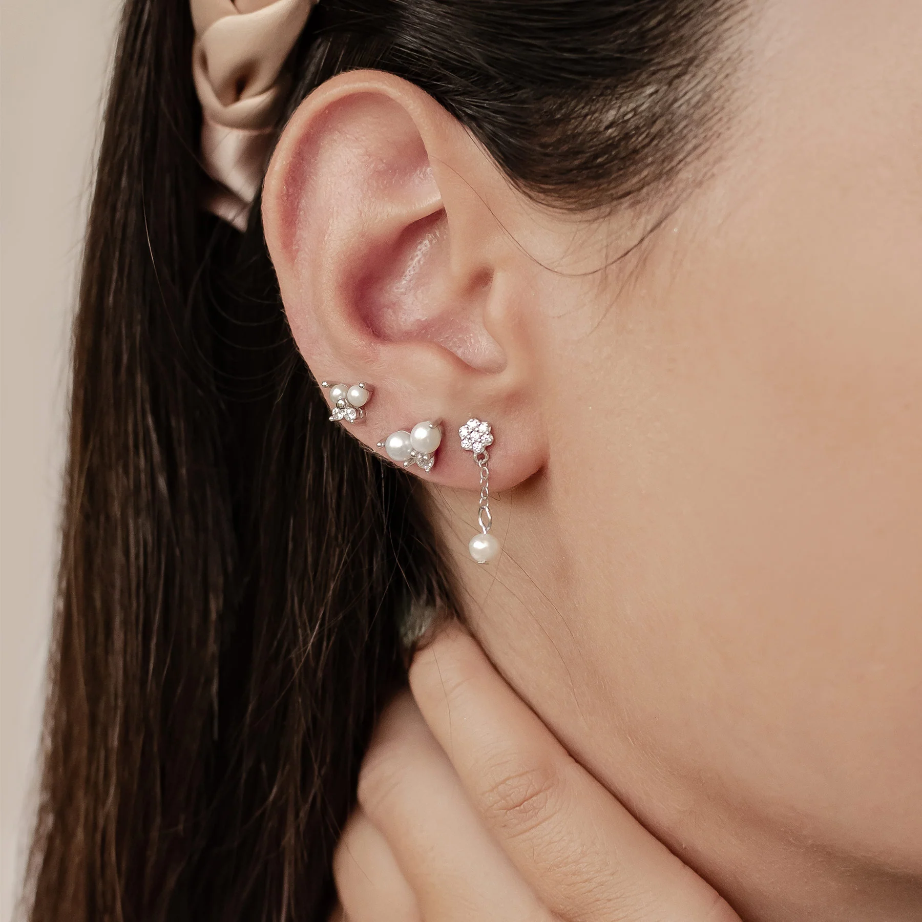 Flower & Pearl Earrings Set Sterling Silver - Image 5