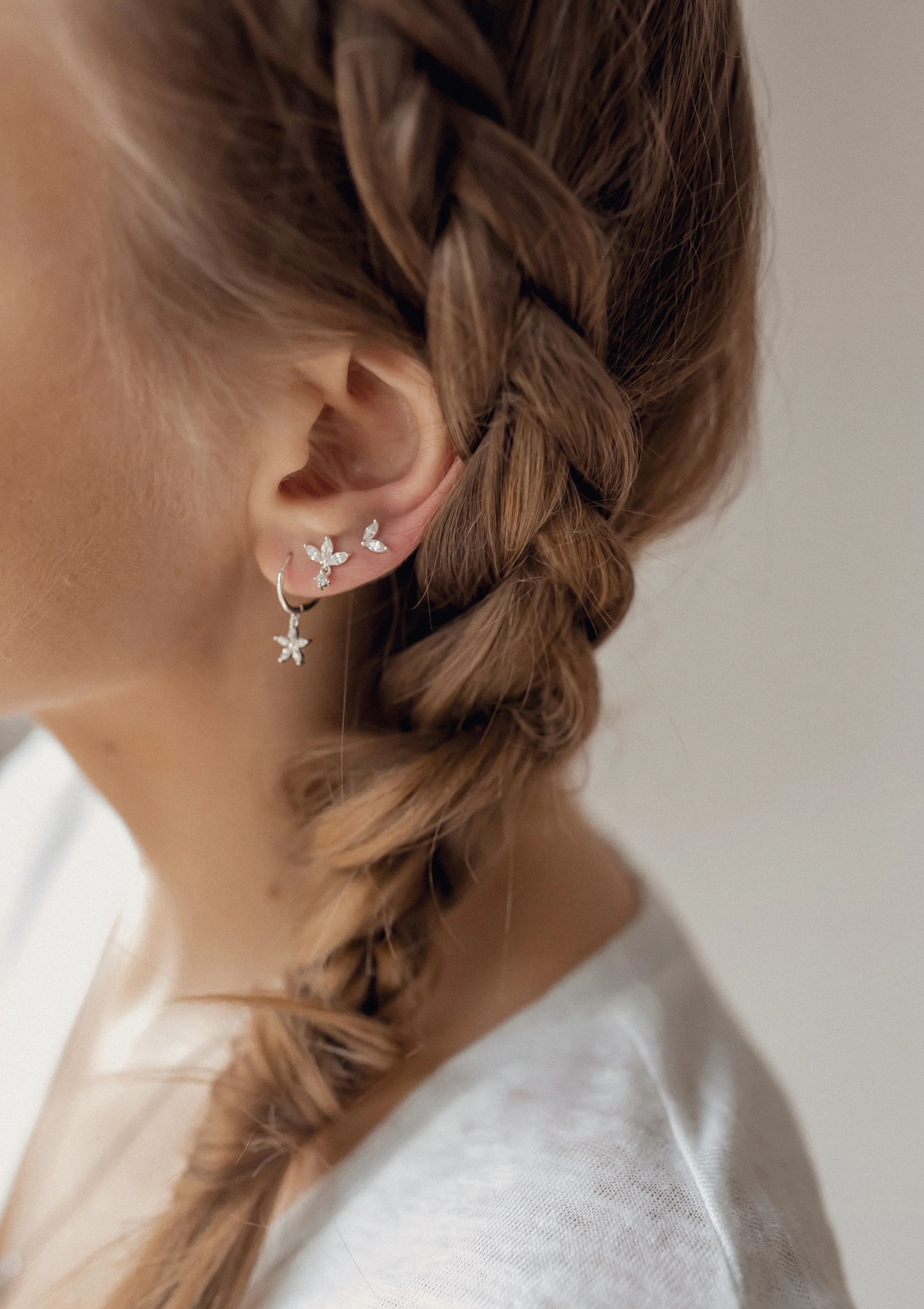 Gemstone Daisy Huggie Earrings Sterling Silver - Image 13