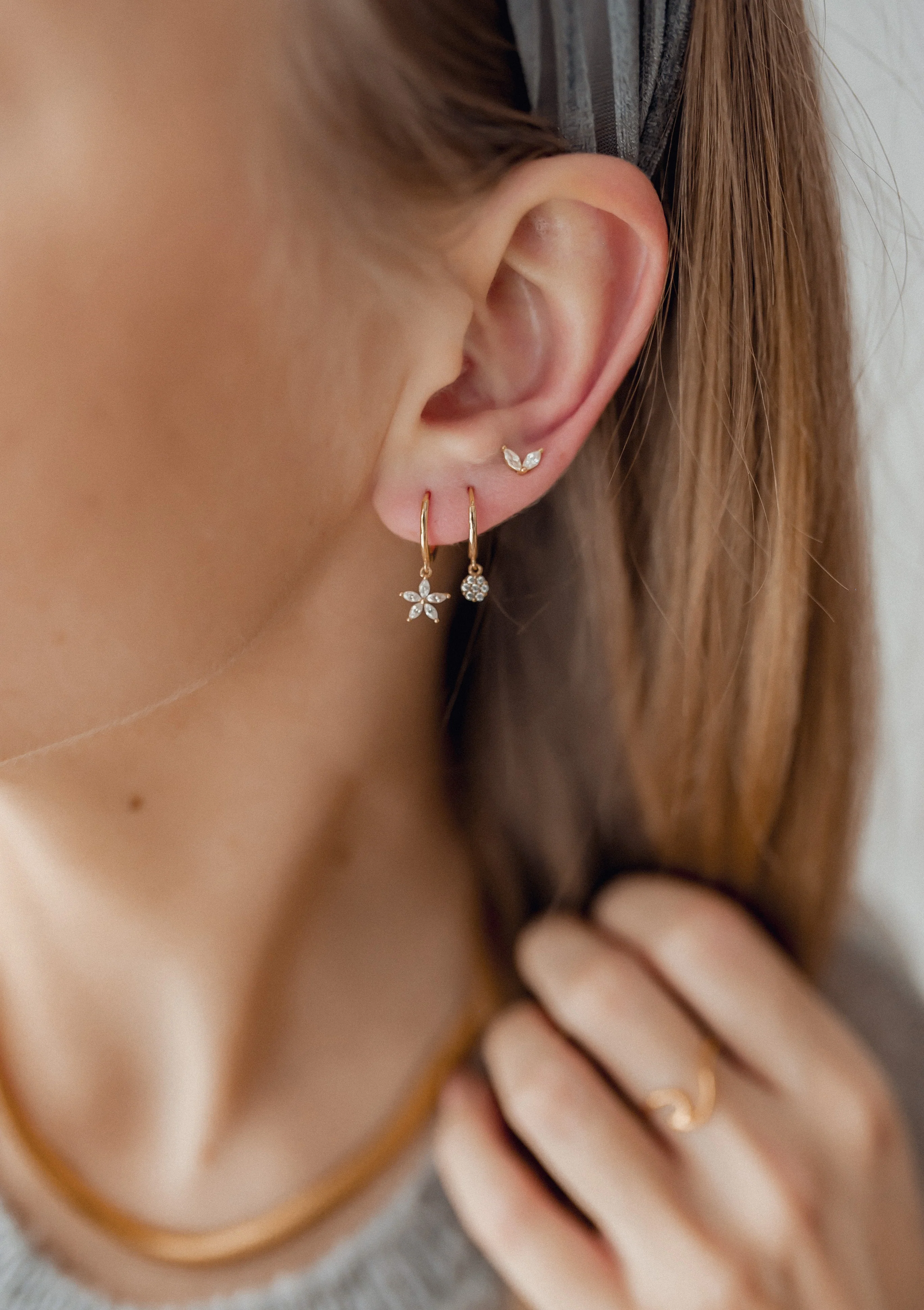 Gemstone Daisy Huggie Earrings Sterling Silver - Image 17