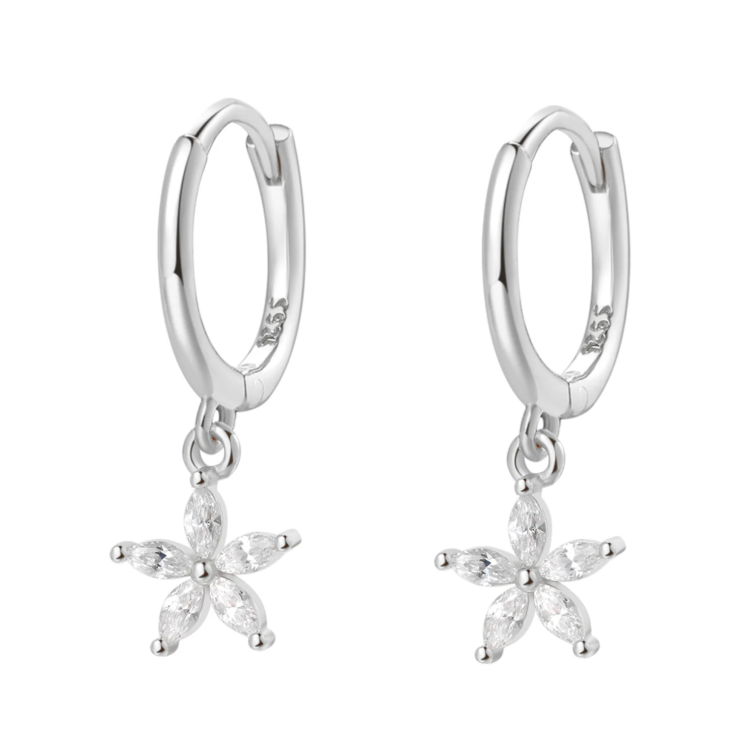 Gemstone Daisy Huggie Earrings Sterling Silver - Image 4