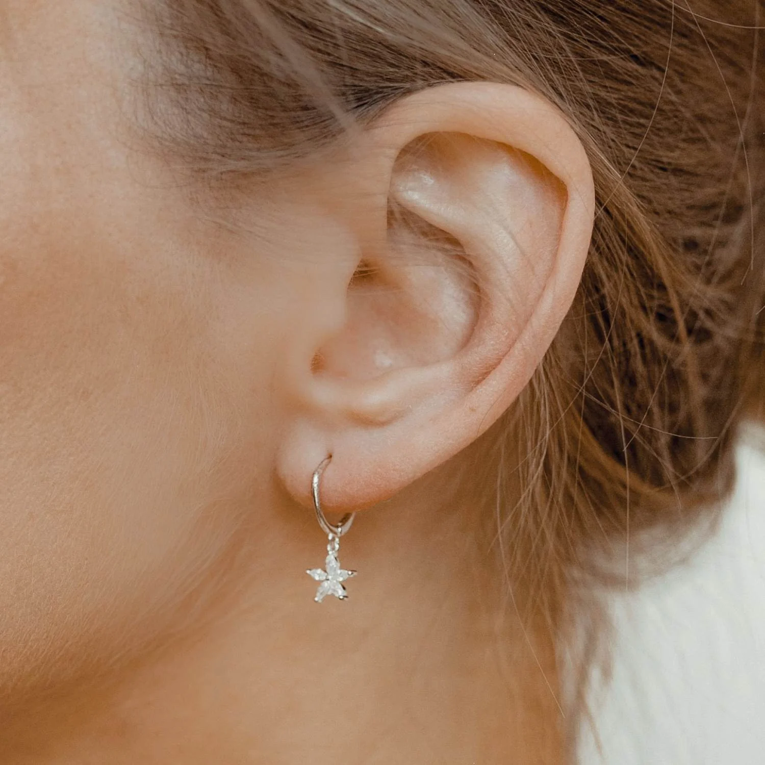 Gemstone Daisy Huggie Earrings Sterling Silver - Image 5