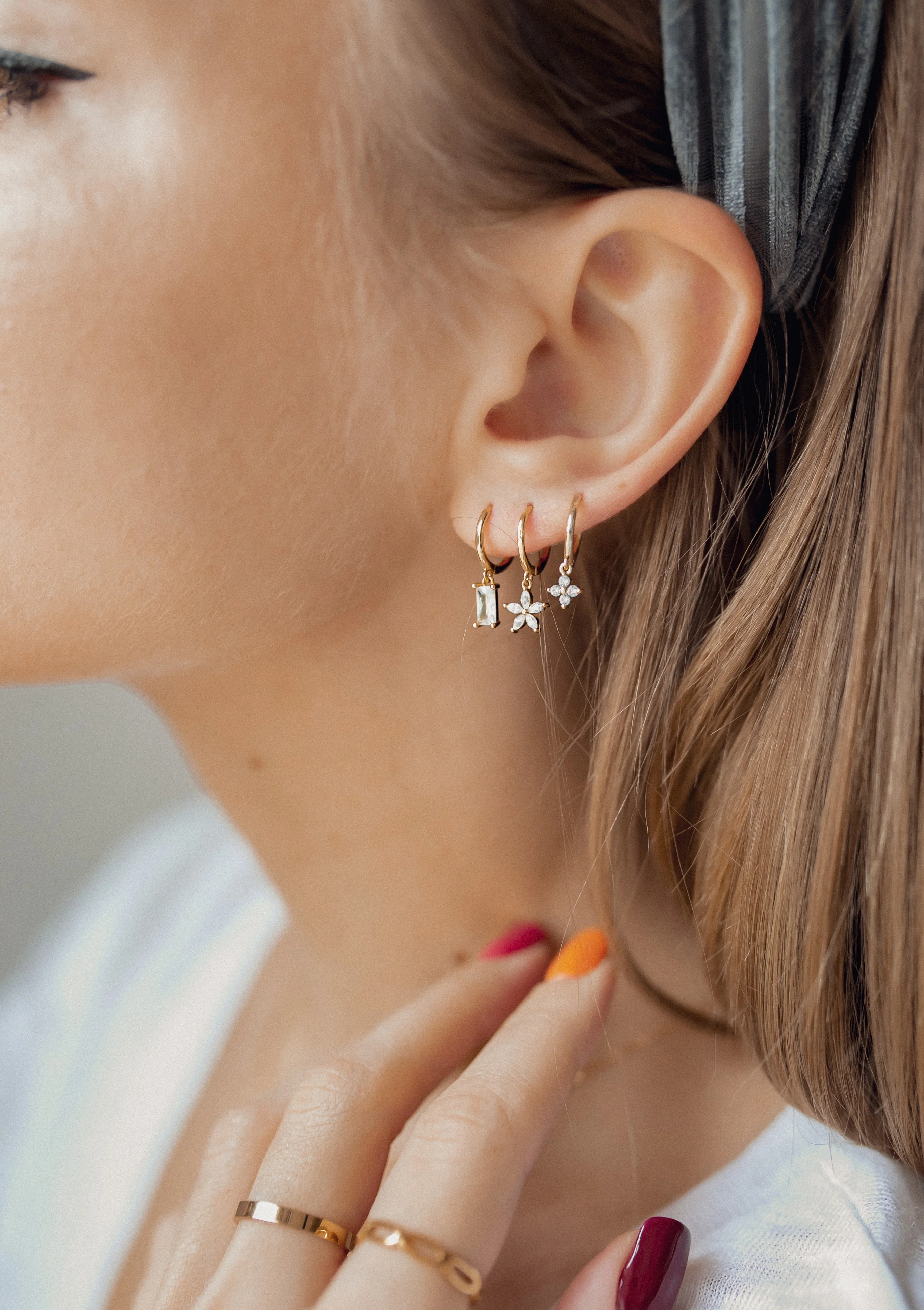 Gemstone Huggie Earrings Sterling Silver - Image 10