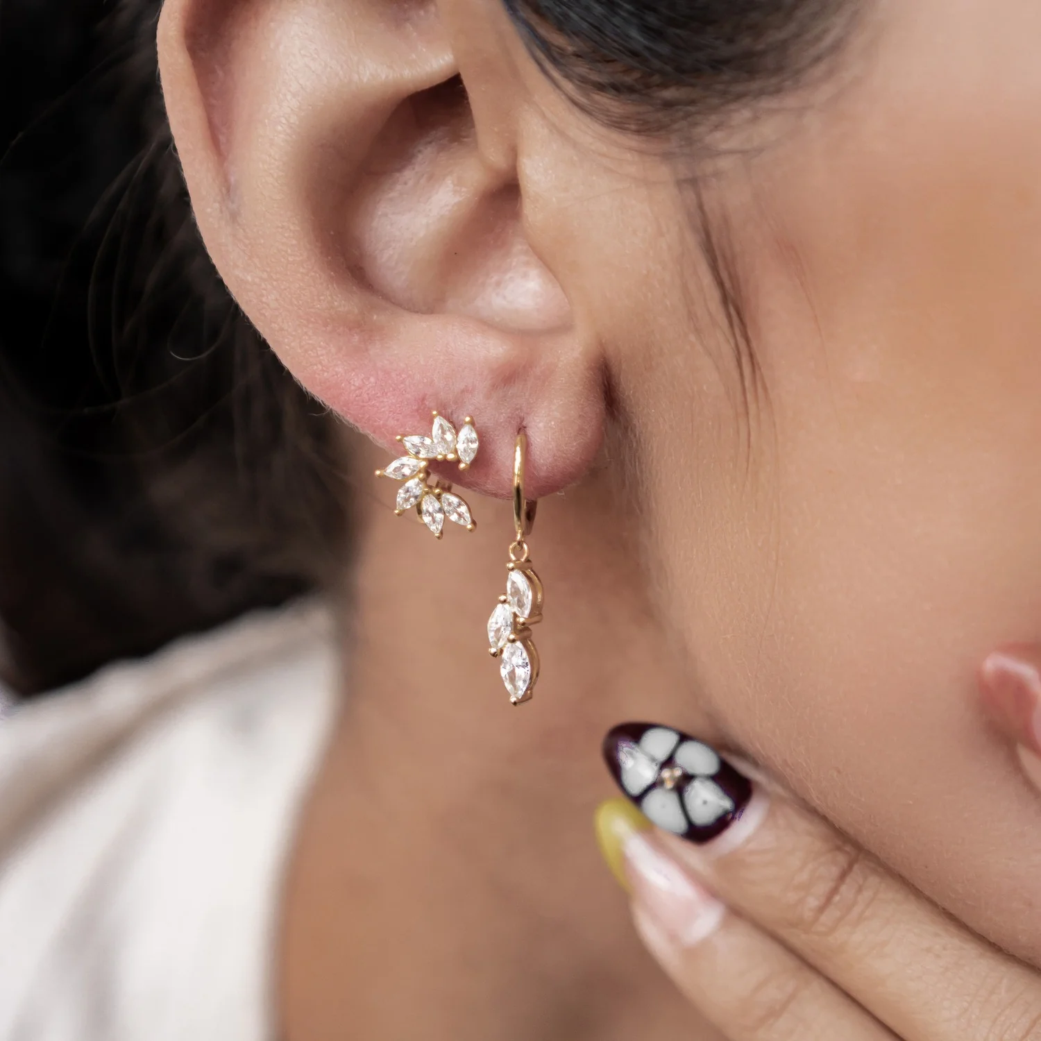 Gemstone Petal Huggie Earrings Sterling Silver - Image 18