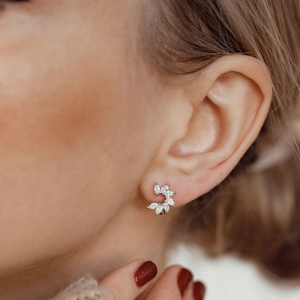 Gemstone Petal Huggie Earrings Sterling Silver - Image 5