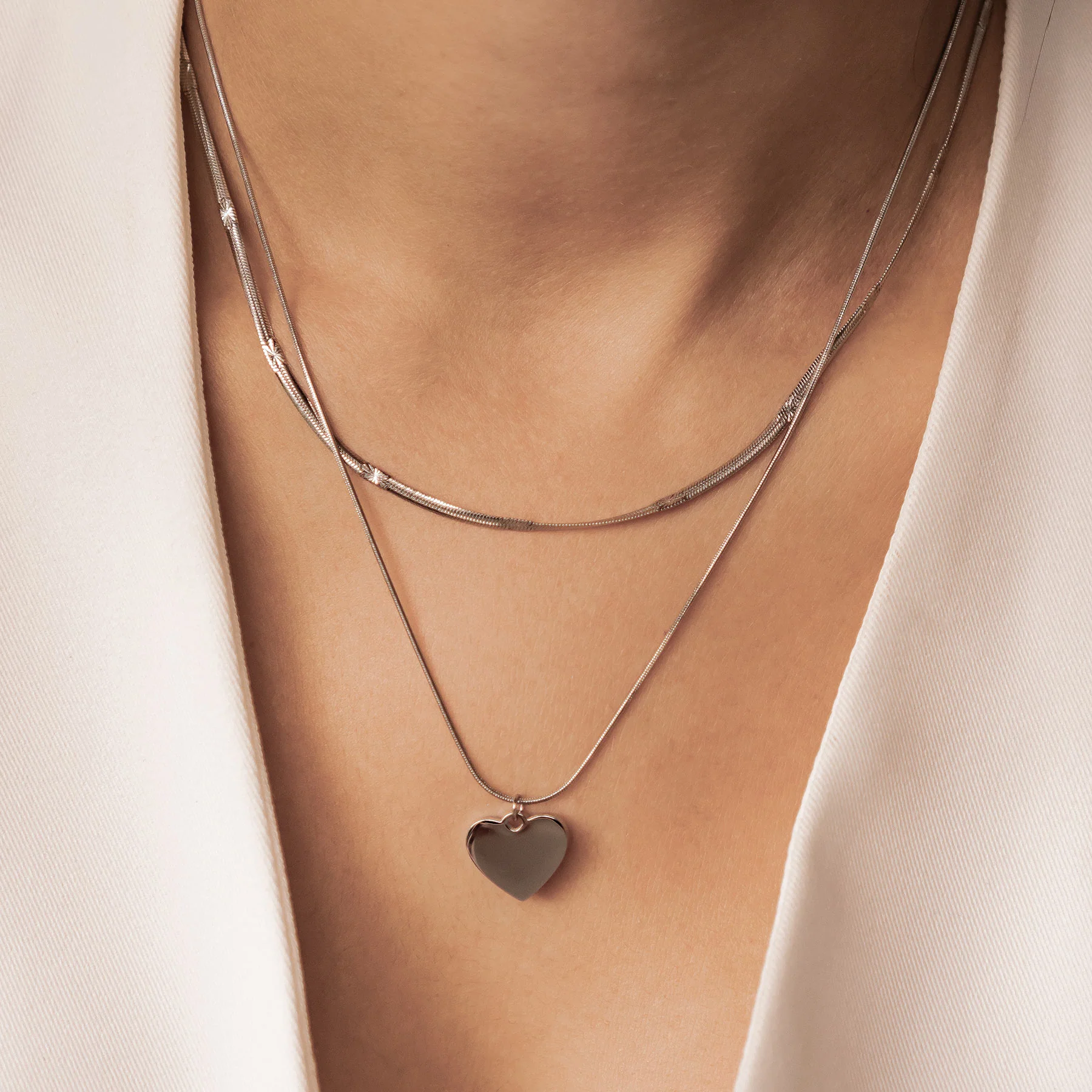 Heart and Textured Snake Chain Necklace Set Waterproof - Image 12