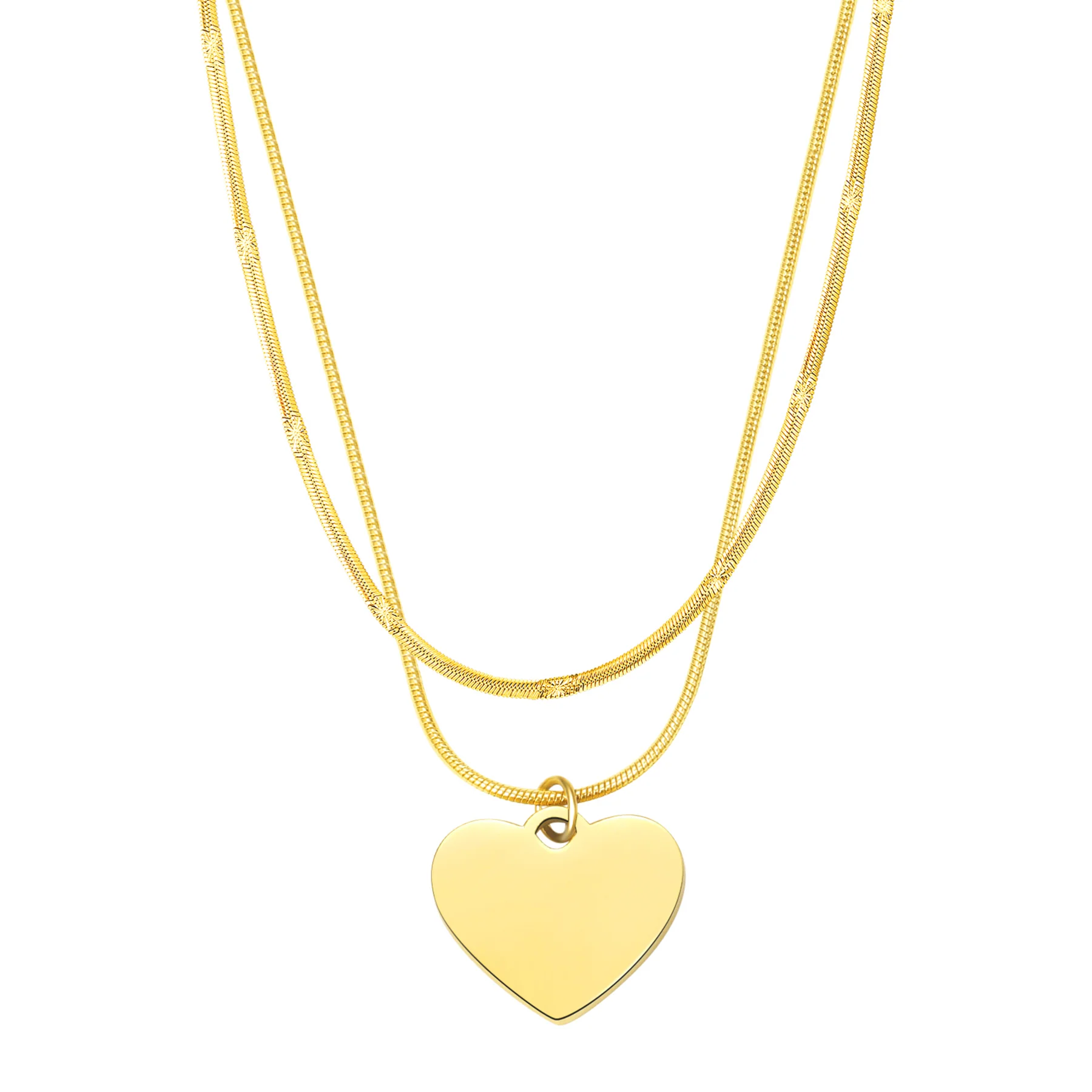 Heart and Textured Snake Chain Necklace Set Waterproof - Image 5