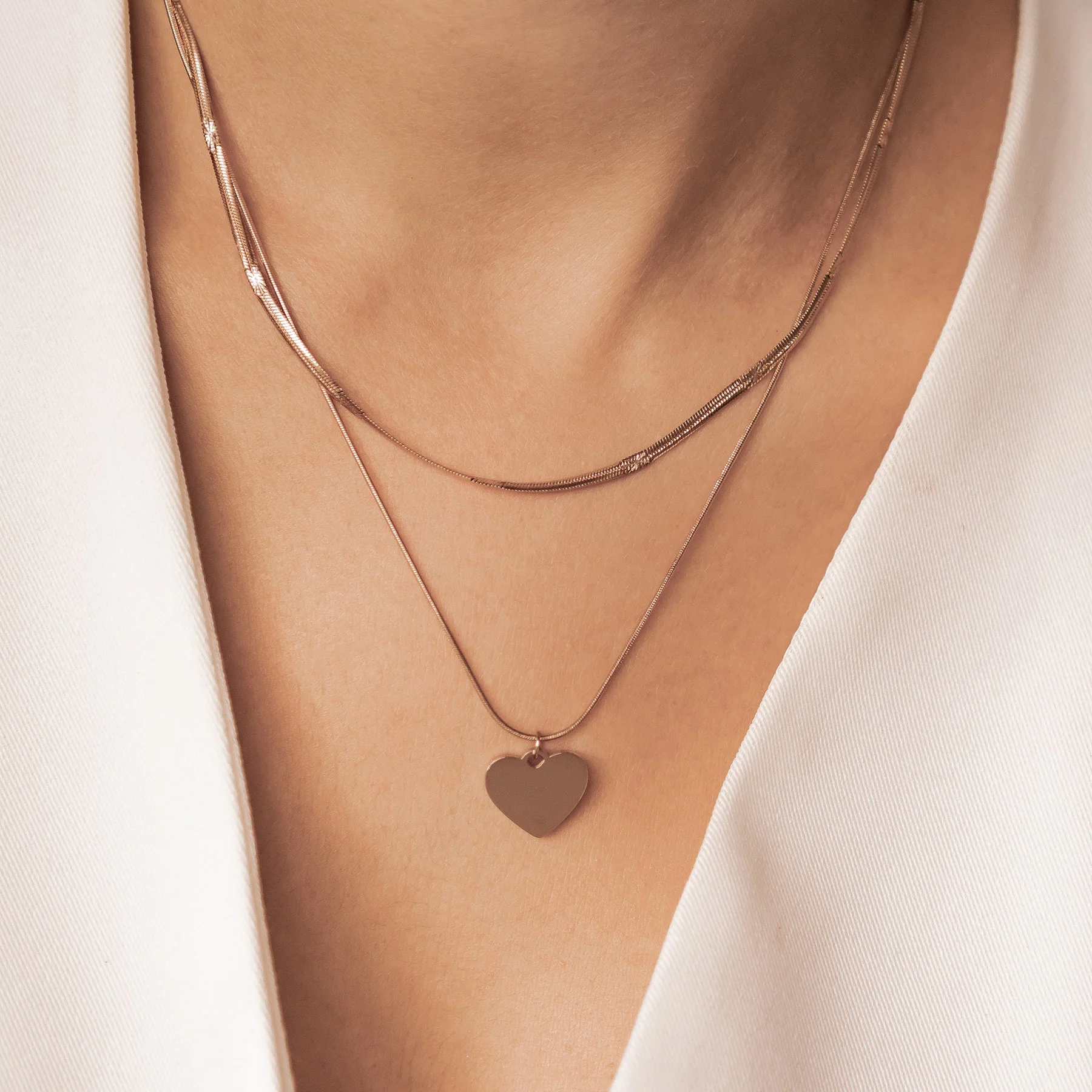 Heart and Textured Snake Chain Necklace Set Waterproof - Image 8
