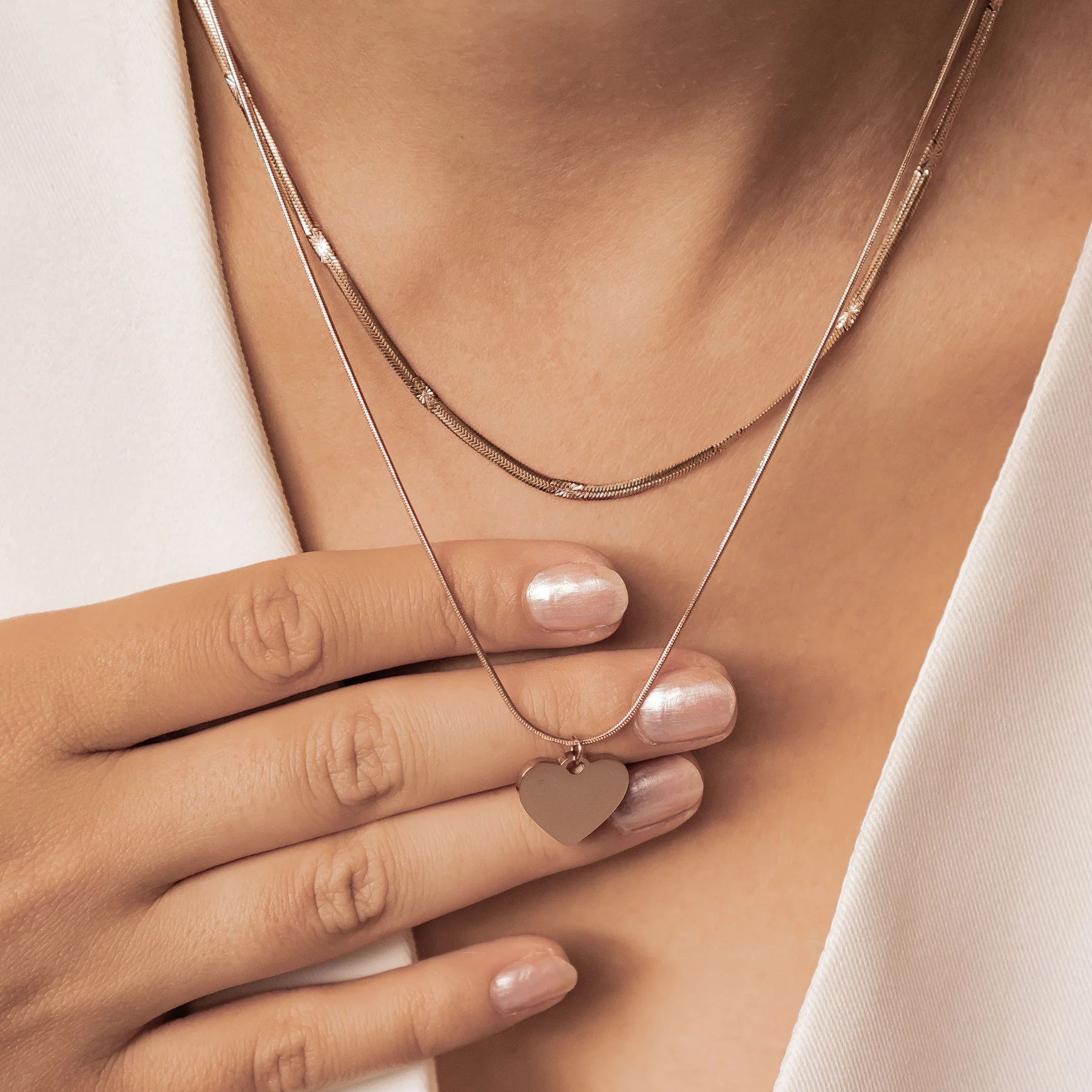 Heart and Textured Snake Chain Necklace Set Waterproof - Image 9