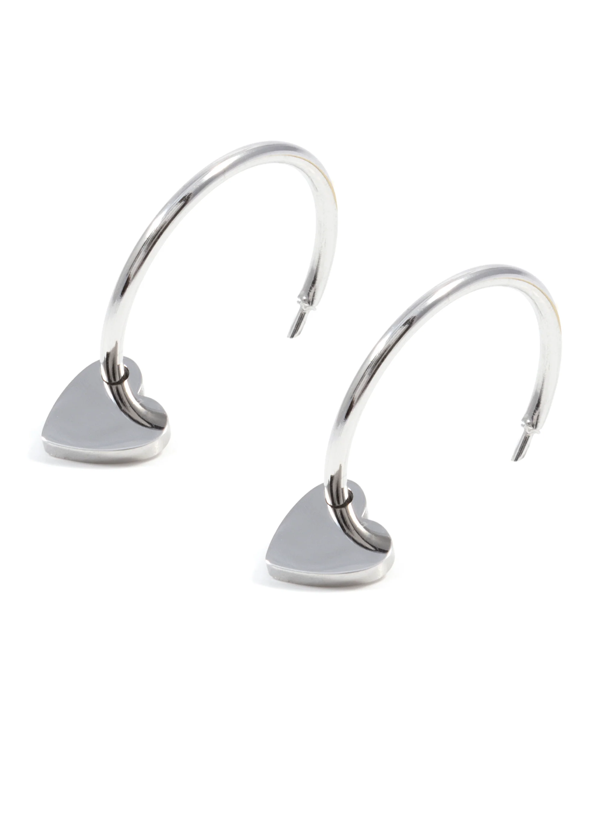 Heart Charm Hoop Earrings Silver - Image 4