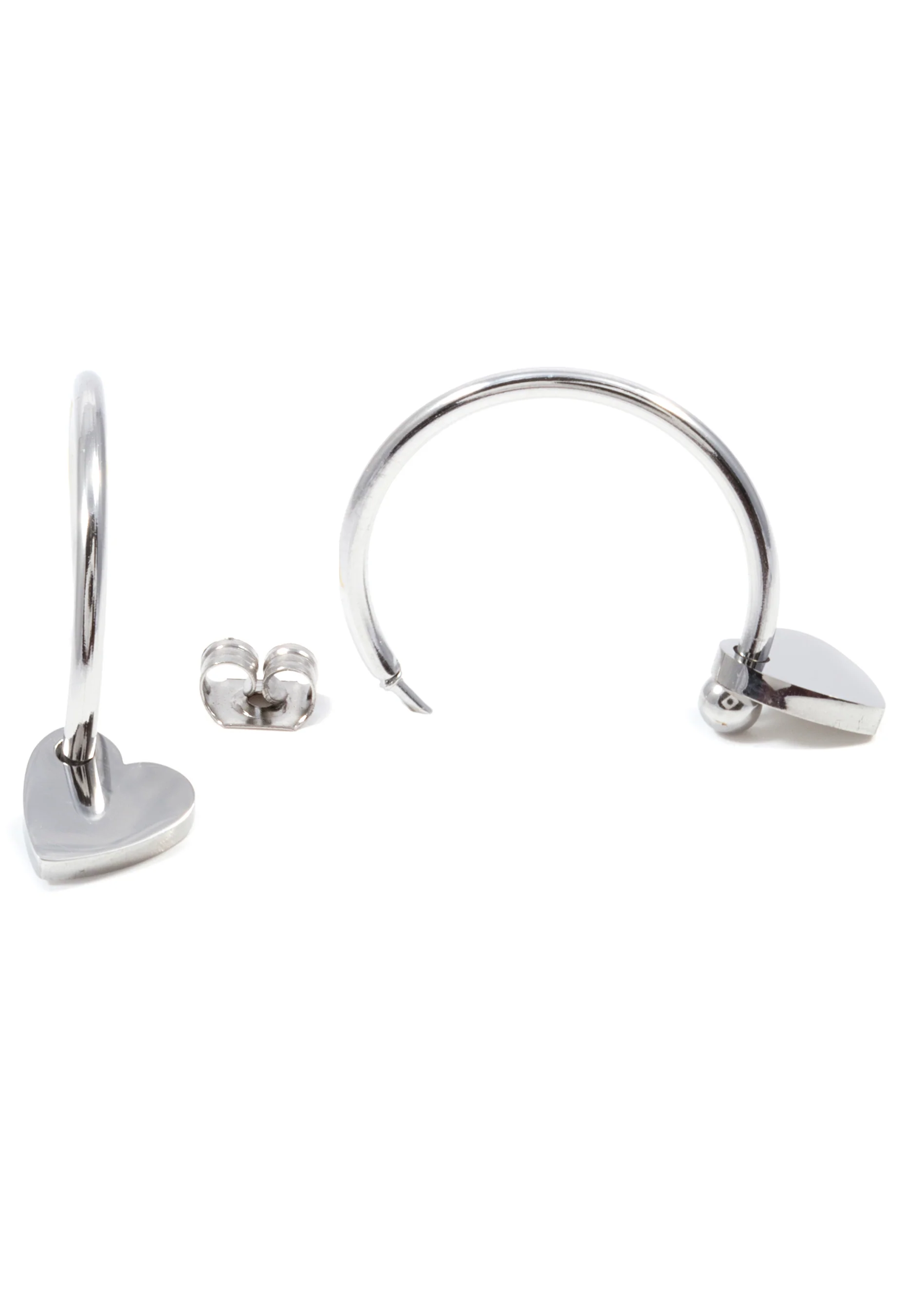 Heart Charm Hoop Earrings Silver - Image 5