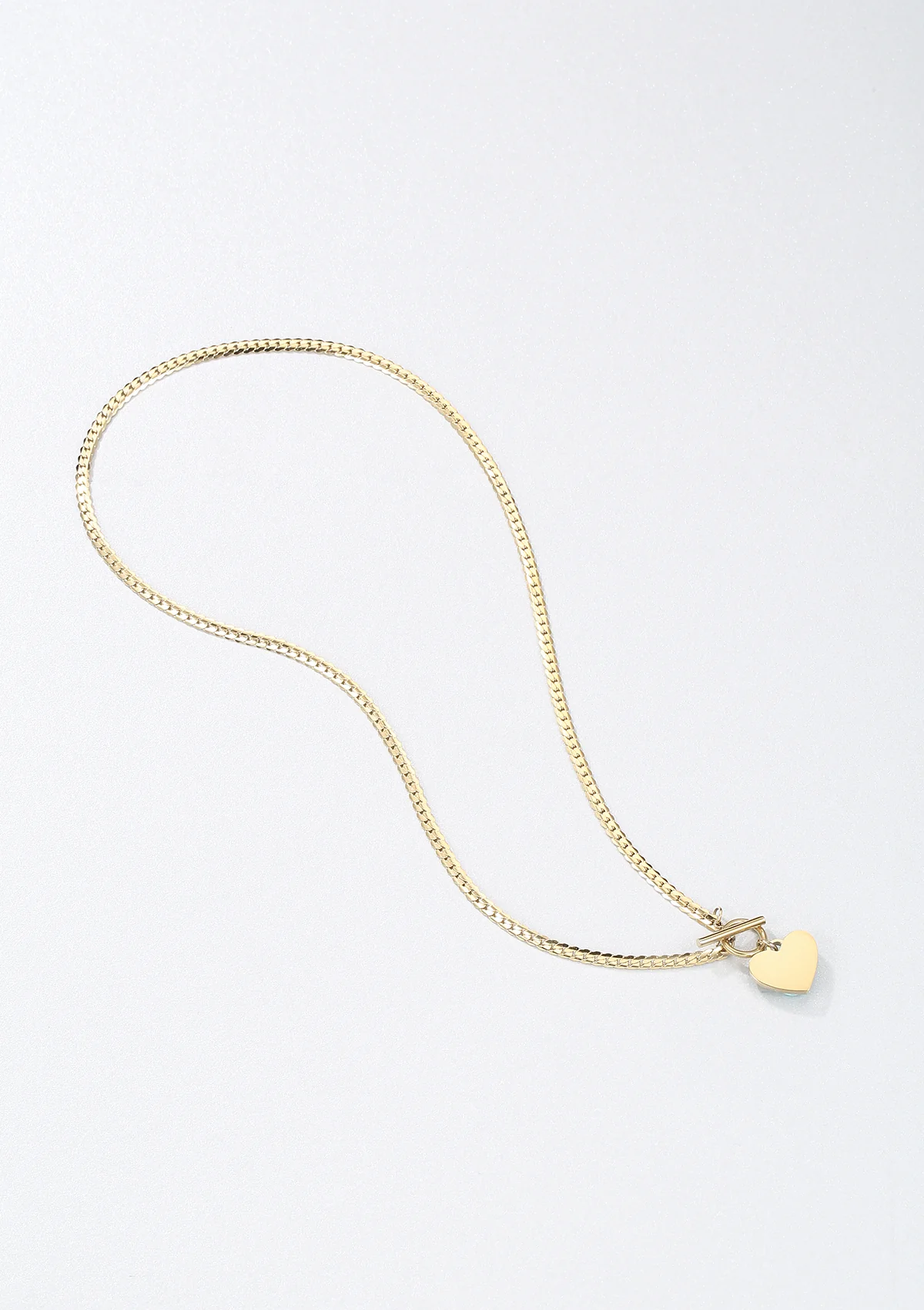 Heart Charm T-Bar Chain Necklace Gold - Image 7
