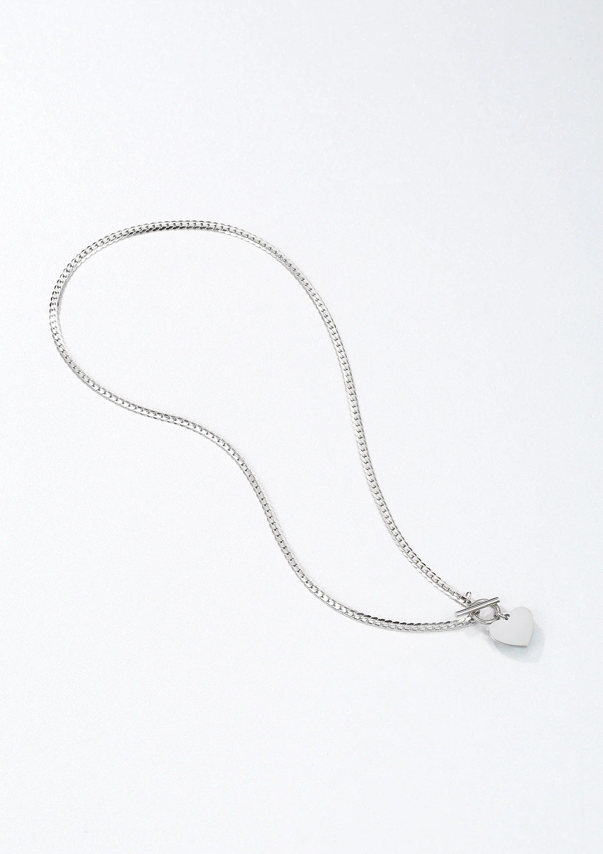 Heart Charm T-Bar Chain Necklace Silver - Image 8