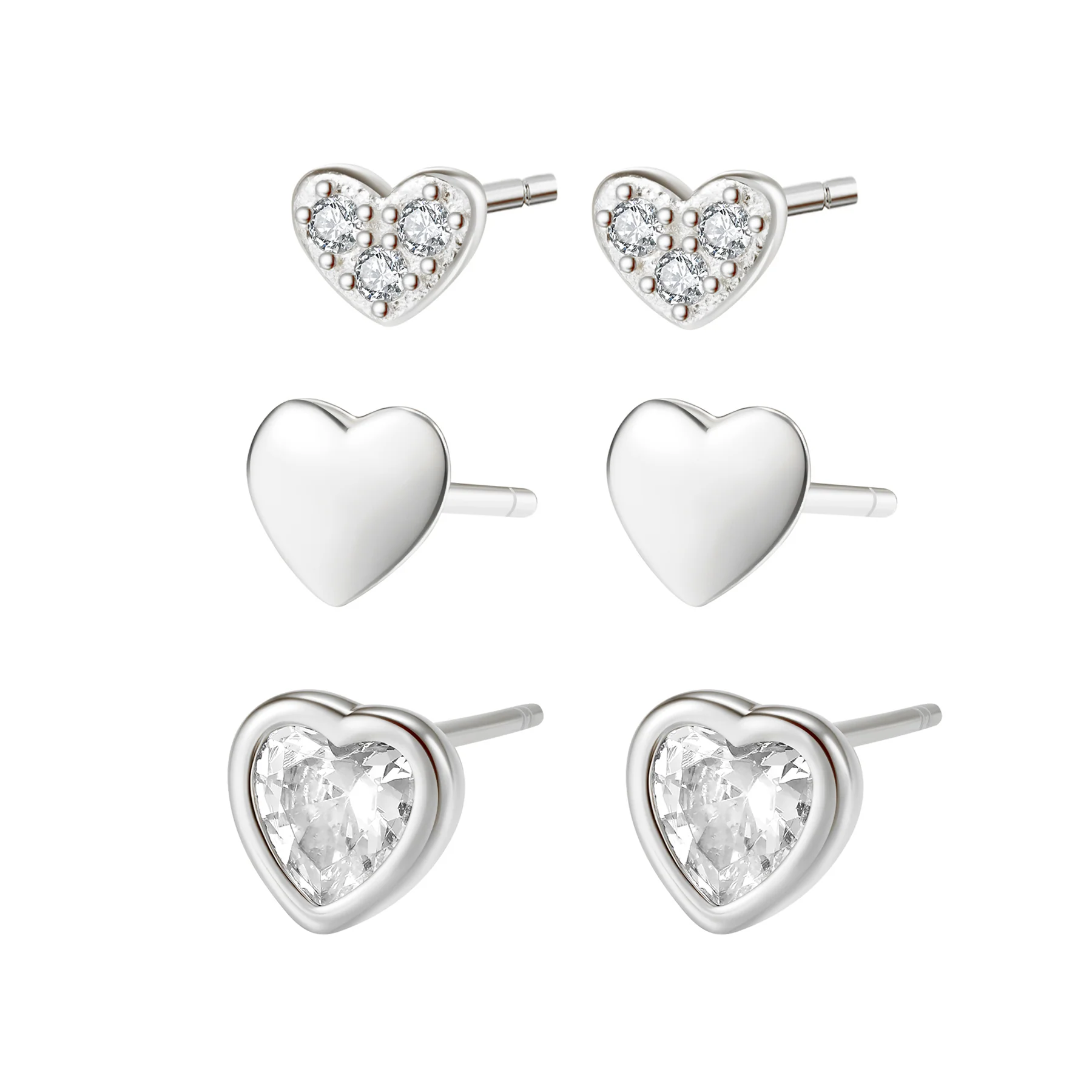 Heart Trio Stud Earring Set Sterling Silver - Image 6