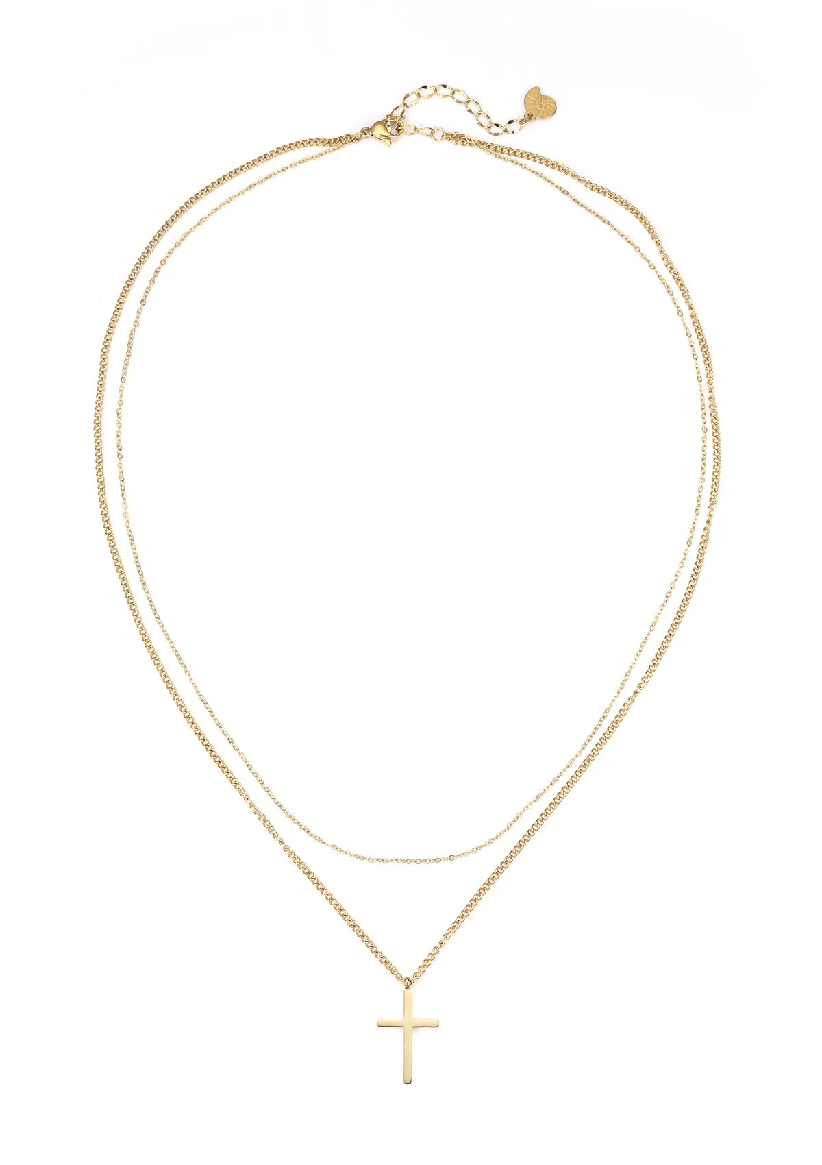 Layered Cross Necklace Gold - Image 3