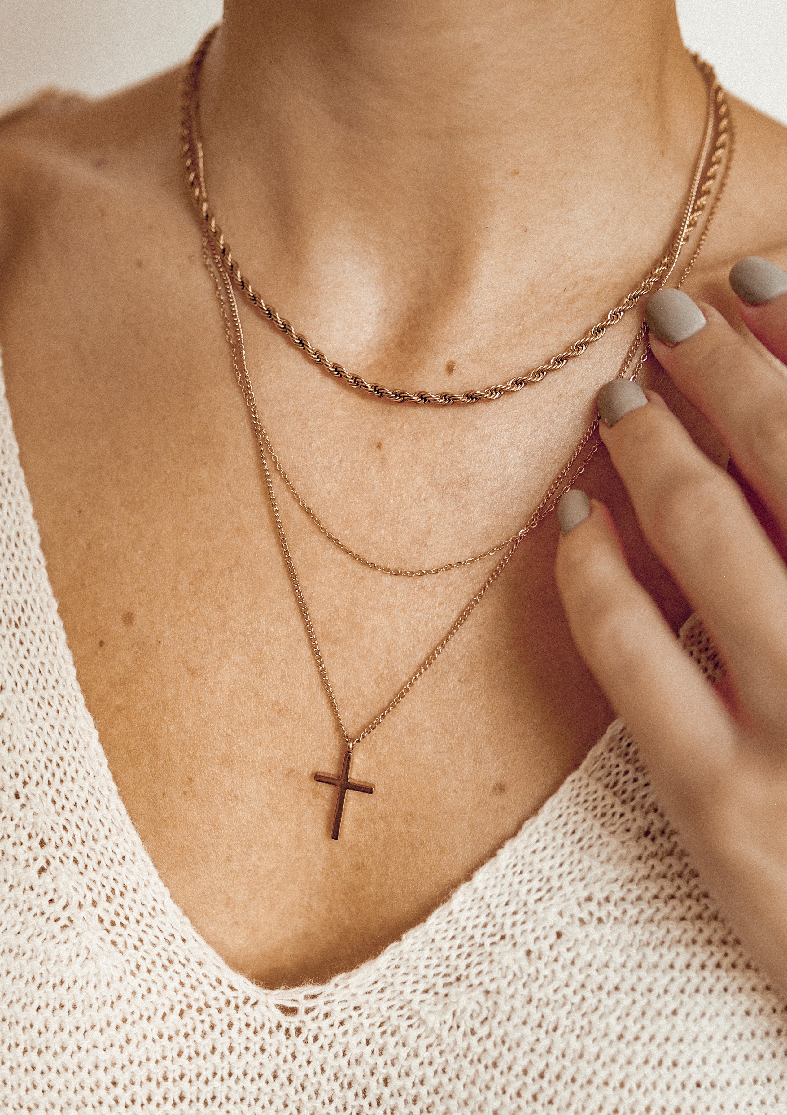 Layered Cross Necklace Rose Gold - Image 4