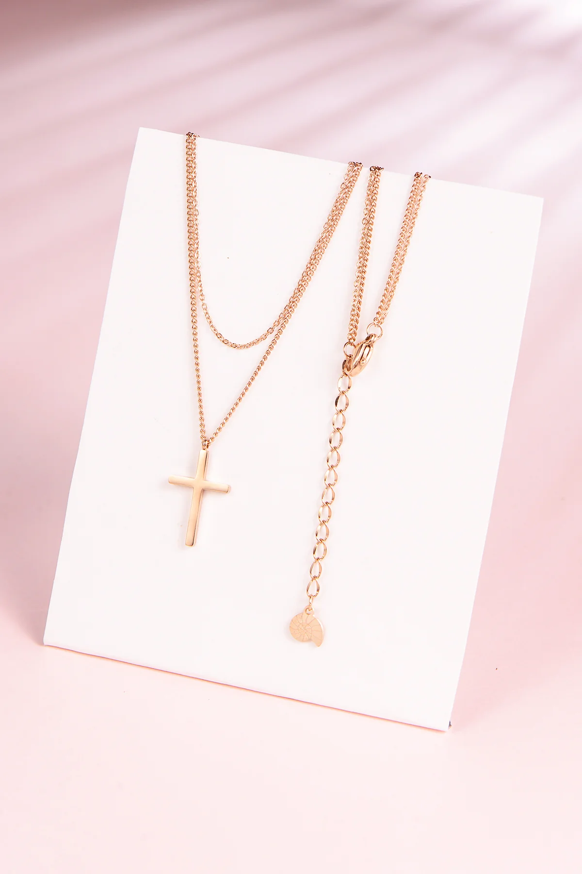 Layered Cross Necklace Rose Gold - Image 5